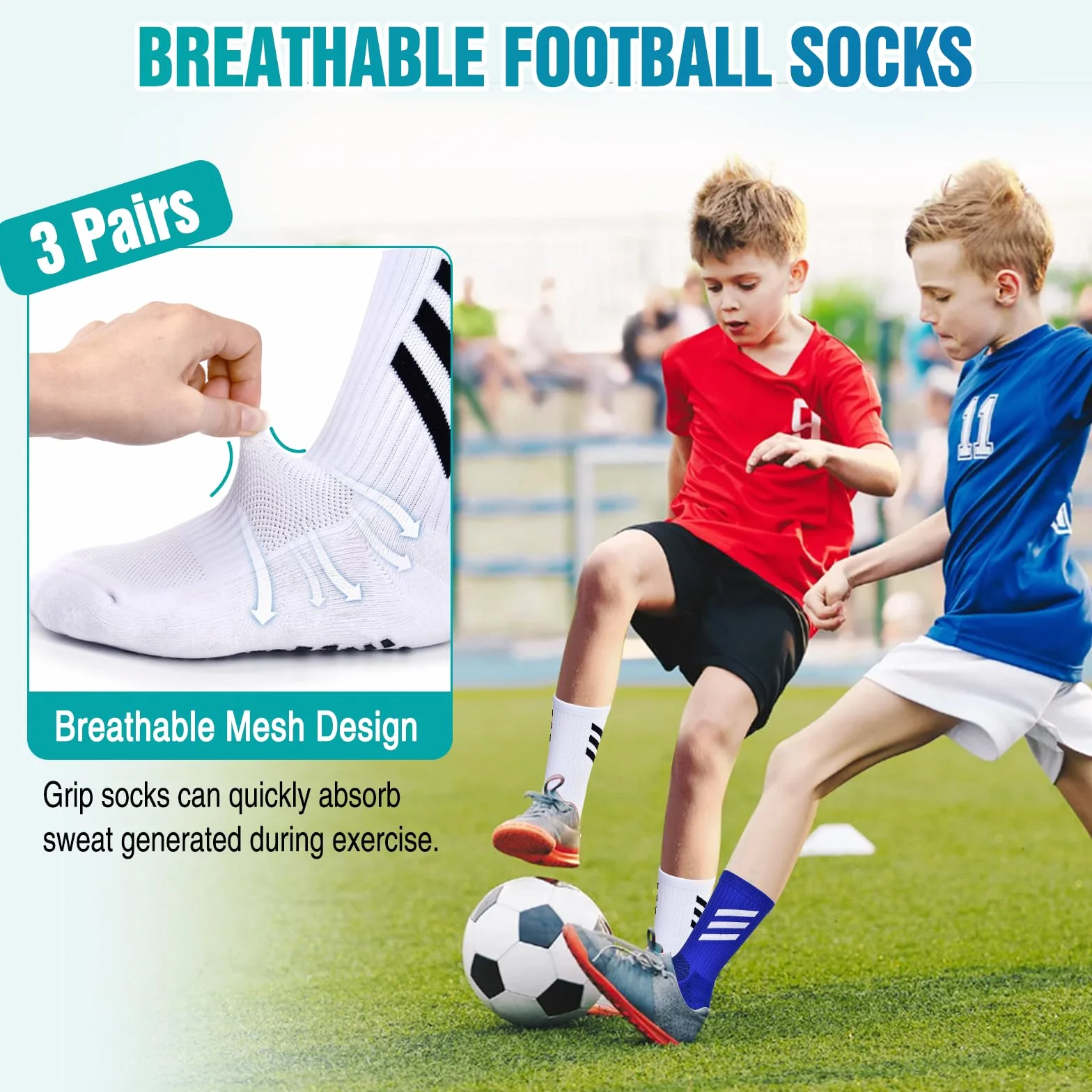 Chaussettes Antidérapantes Foot Enfant 6~12 ans Football Basketball Rugby Tennis