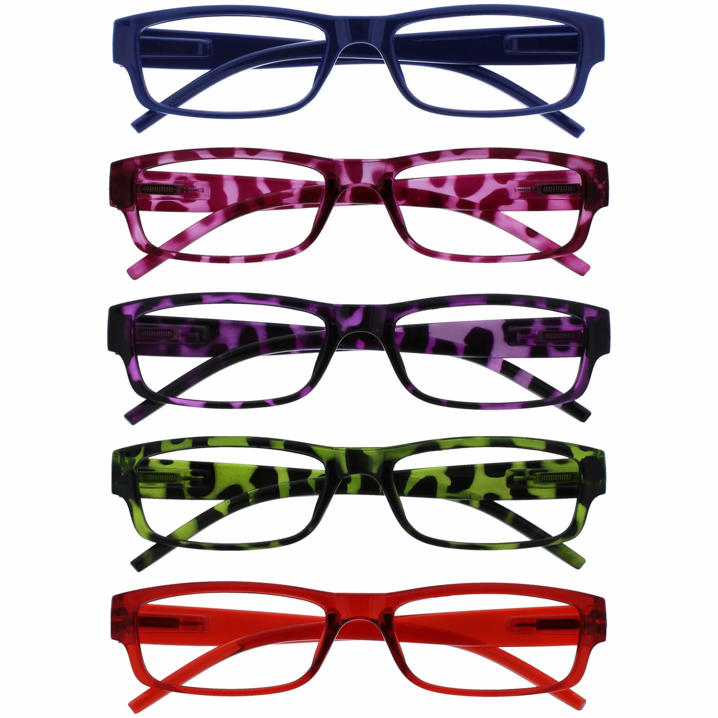 OPULIZE ACE Lunettes de Lecture Lot de 5 +2.50 Monture Étroite Bleu Rose Violet Vert Rouge