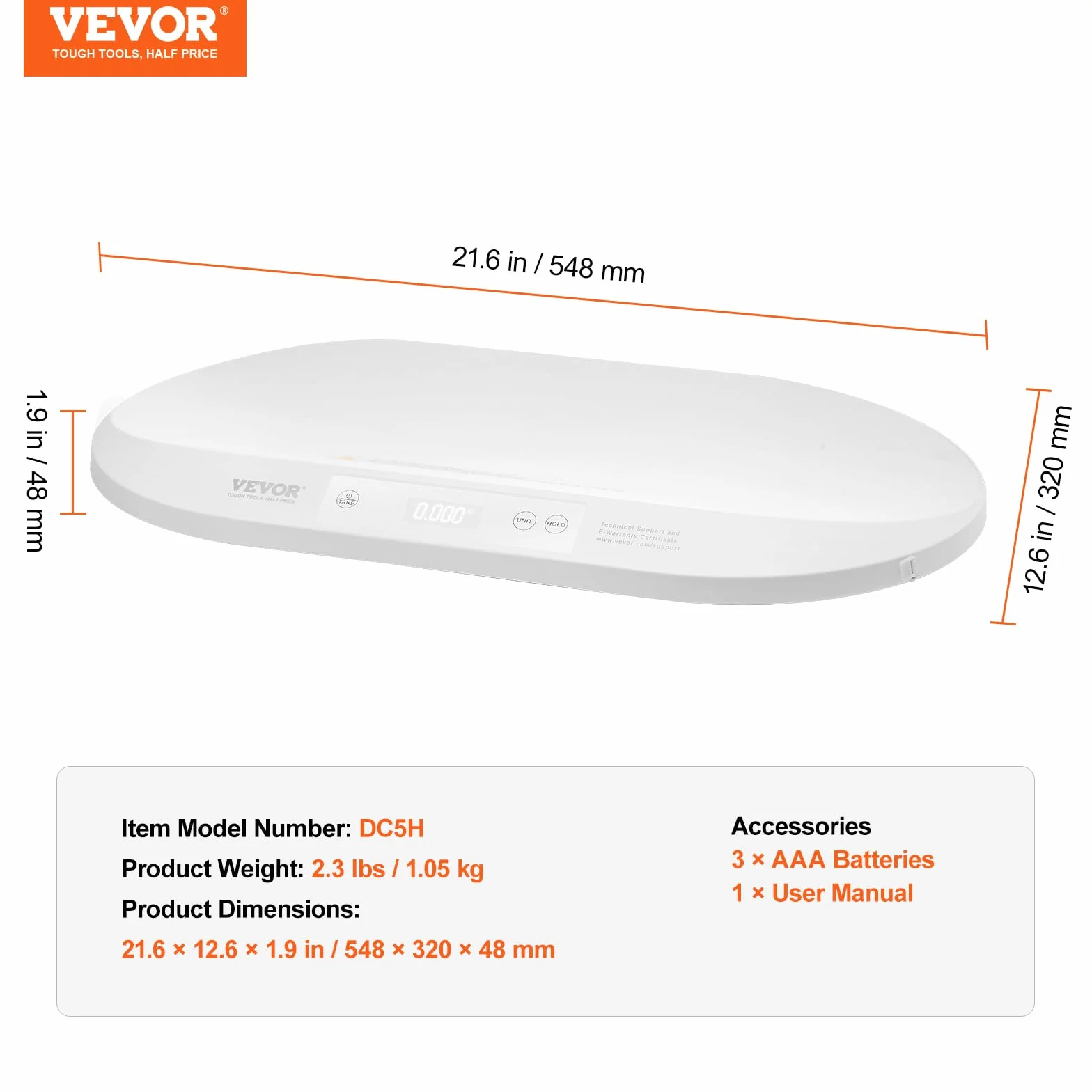VEVOR Pèse-bébé Numérique Bluetooth, Ruban à Mesure Intégré, Fonction Maintien et Tare, 40 kg, 5 Unités
