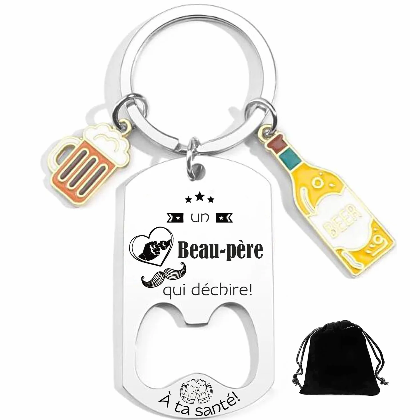 Porte-Clés Décapsuleur Personnalisé Cadeau Beau Père - Idée Cadeau Unique pour Papa Noël Anniversaire Fête des Pères