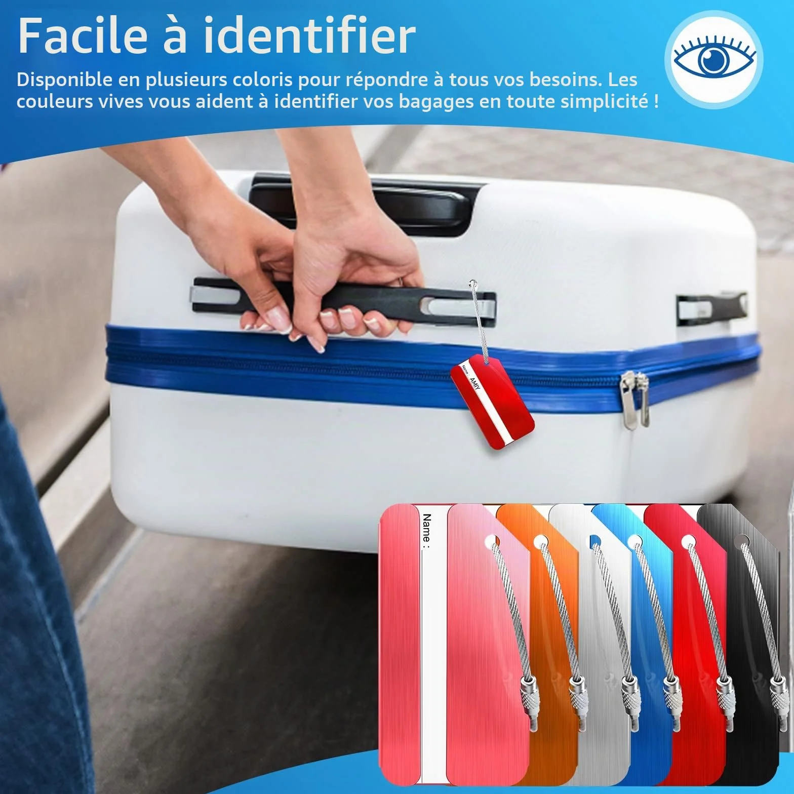 Étiquettes à Bagages Aluminium 6 Pièces, Étiquette de Valise pour Bagages, Sacs à Main, Valises