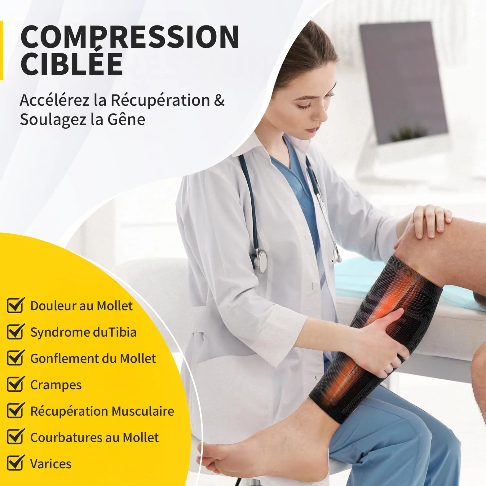 CAMBIVO Manchon Compression Mollet x2, Bas de Contention Femme Homme, Chaussettes Compression sans Pied