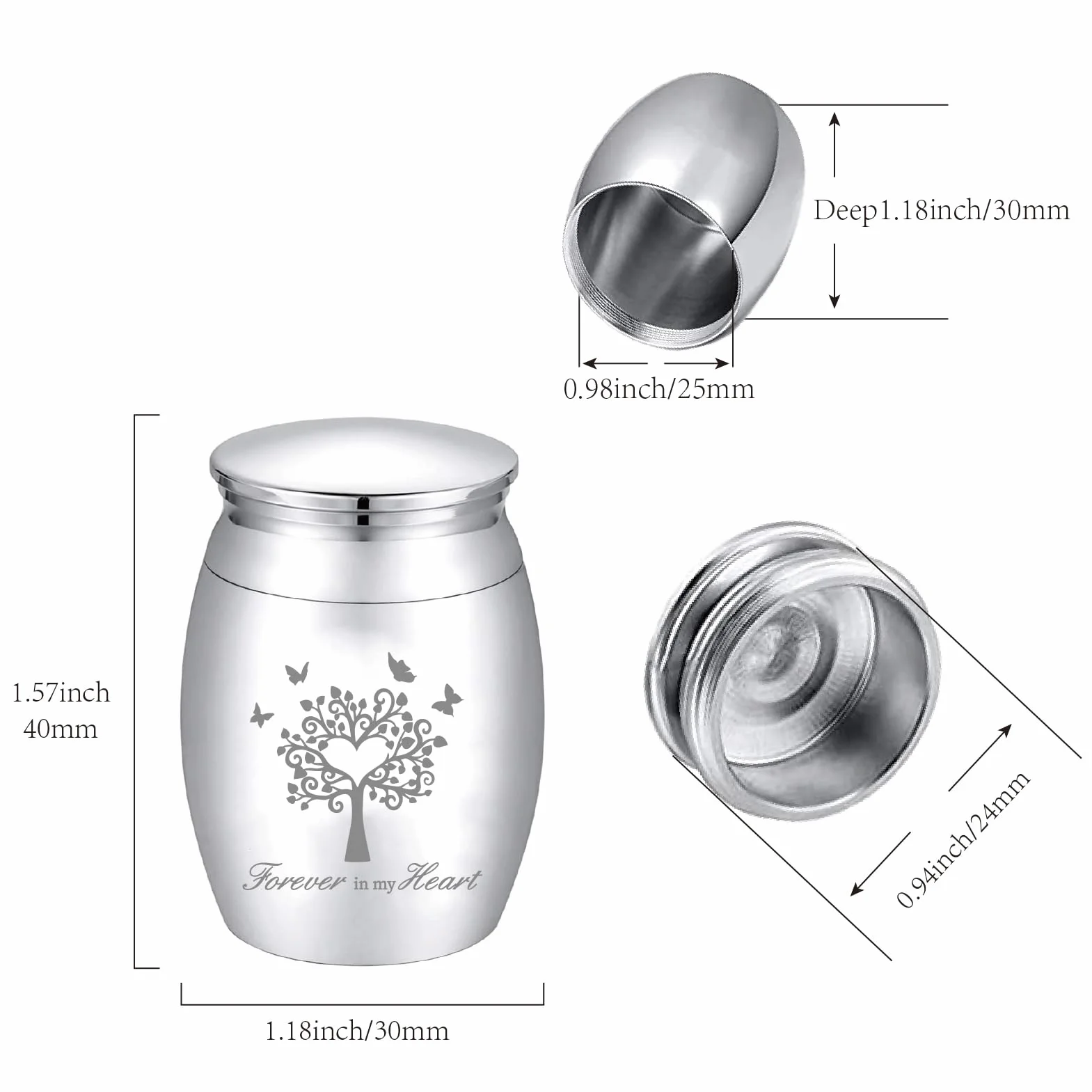 CREATCABIN Petite Urne Souvenir Mini Urnes Crémation Arbre de Vie Papillon Acier Inoxydable Argent pour Animal Domestique Humain