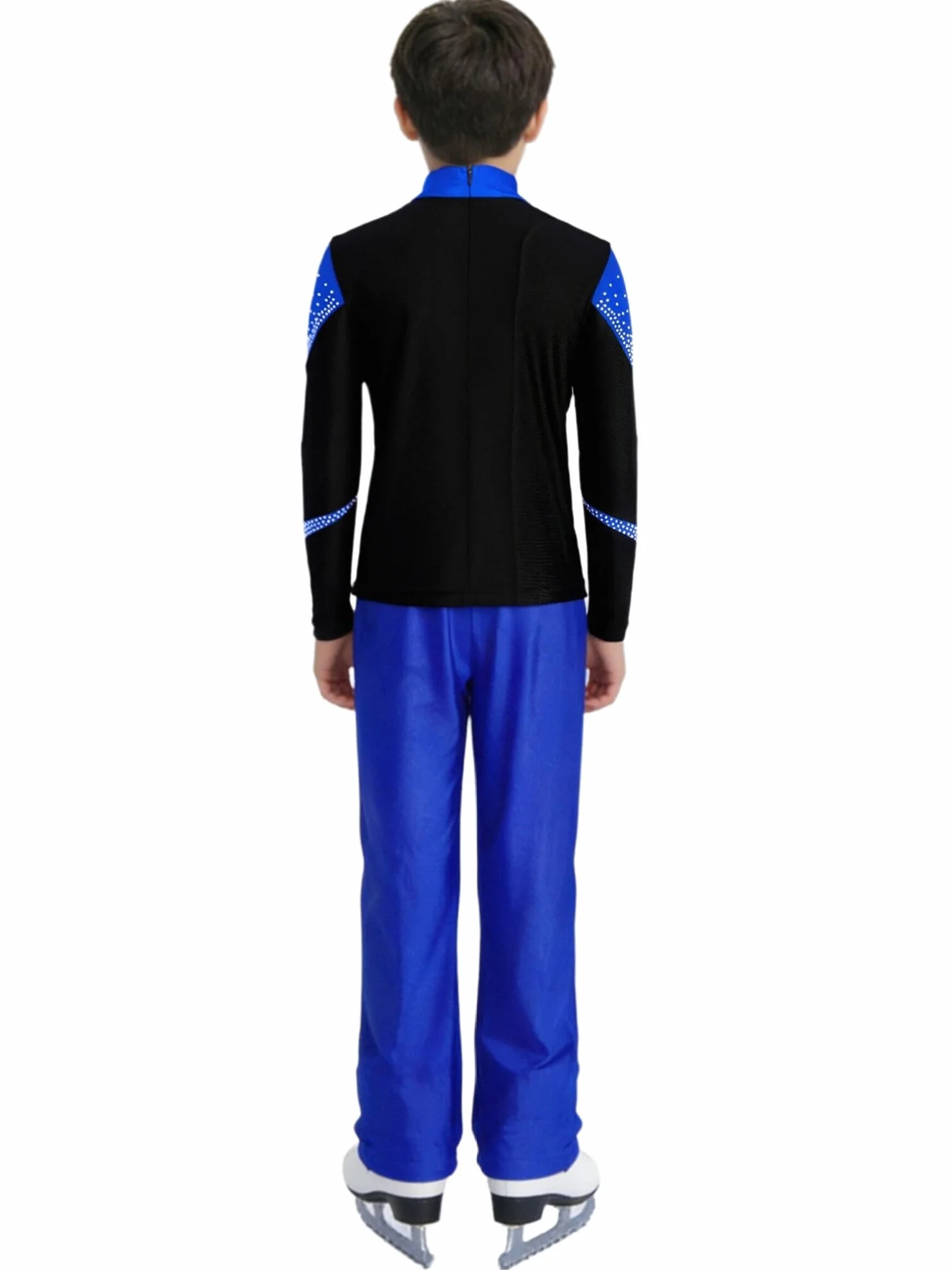 Ranrann Enfant Garçon Ensemble Patinage Artistique Danse Gymanstique Haut Manches Longues Strass avec Pantalon Tenue Compétition