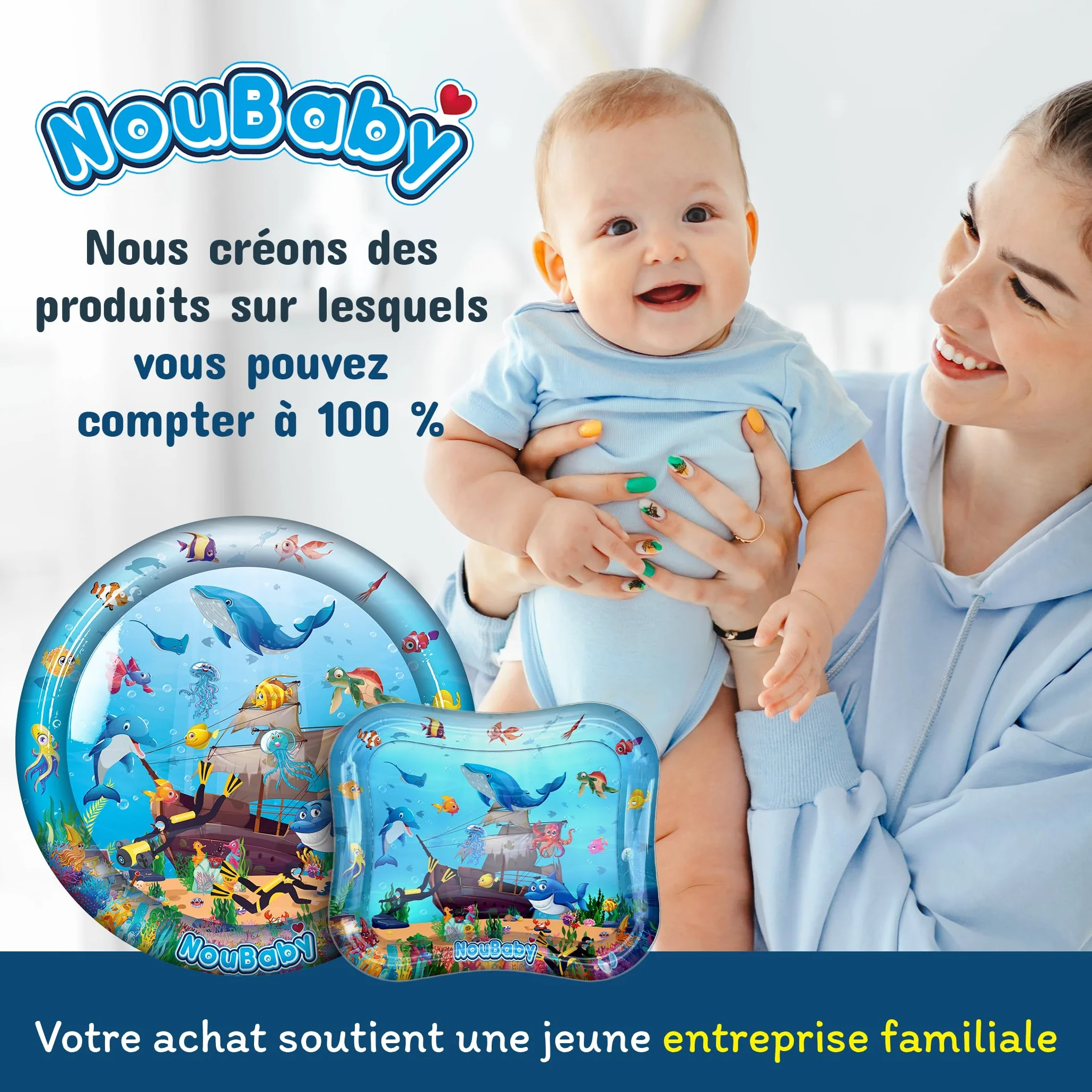 NouBaby Tapis Eau Bebe Eveil Sensoriel Tummy Time XXL 0-6 Mois Cadeau Bebe