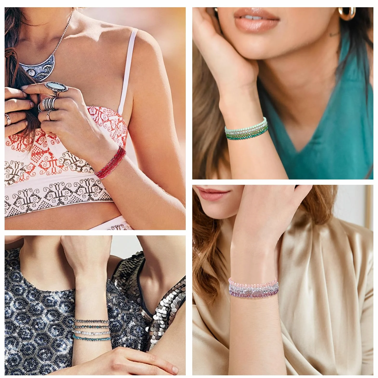 Bracelet Multicouches Perles Cristal Femme Boho