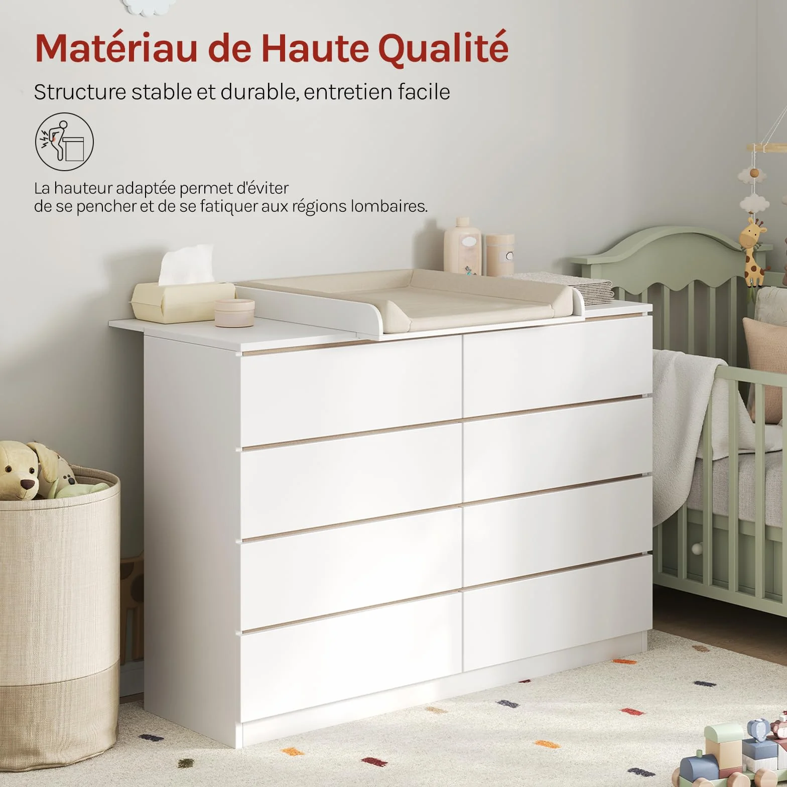 WOLTU Plan à Langer pour Commode, Plateau à Langer Universel, MDF, Blanc, 160 x 80 x 10 cm