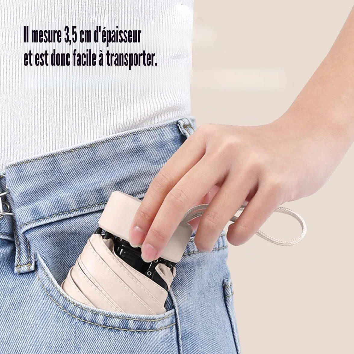 Mini Parapluie Pliant Compact Léger 6 Nervures avec Housse de Capsule