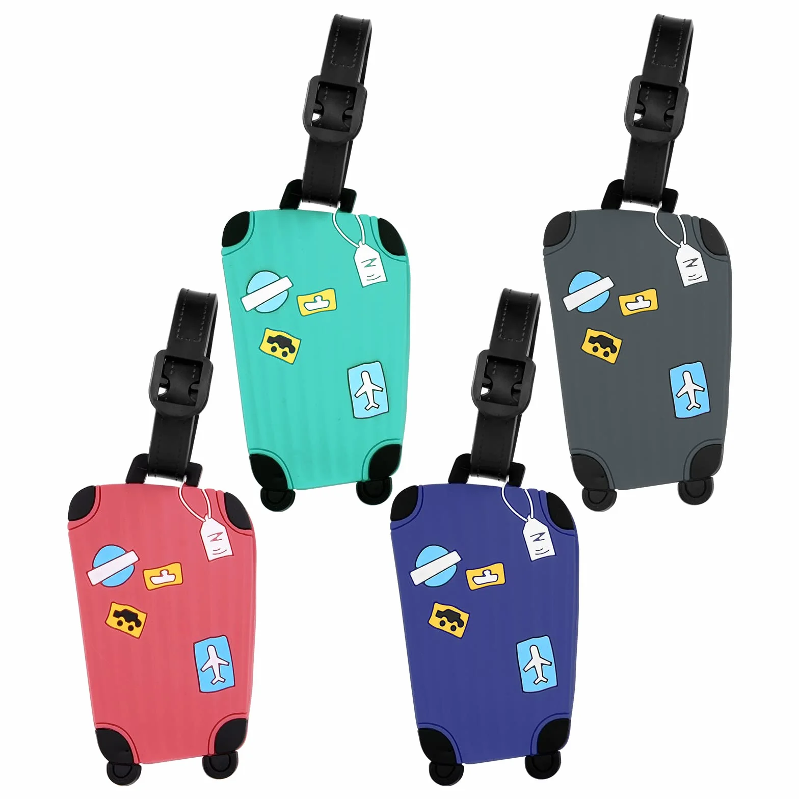 Vicloon Étiquettes Bagages en Silicone pour Sac à Main et Valise, Lot de 4 Formes Boîte