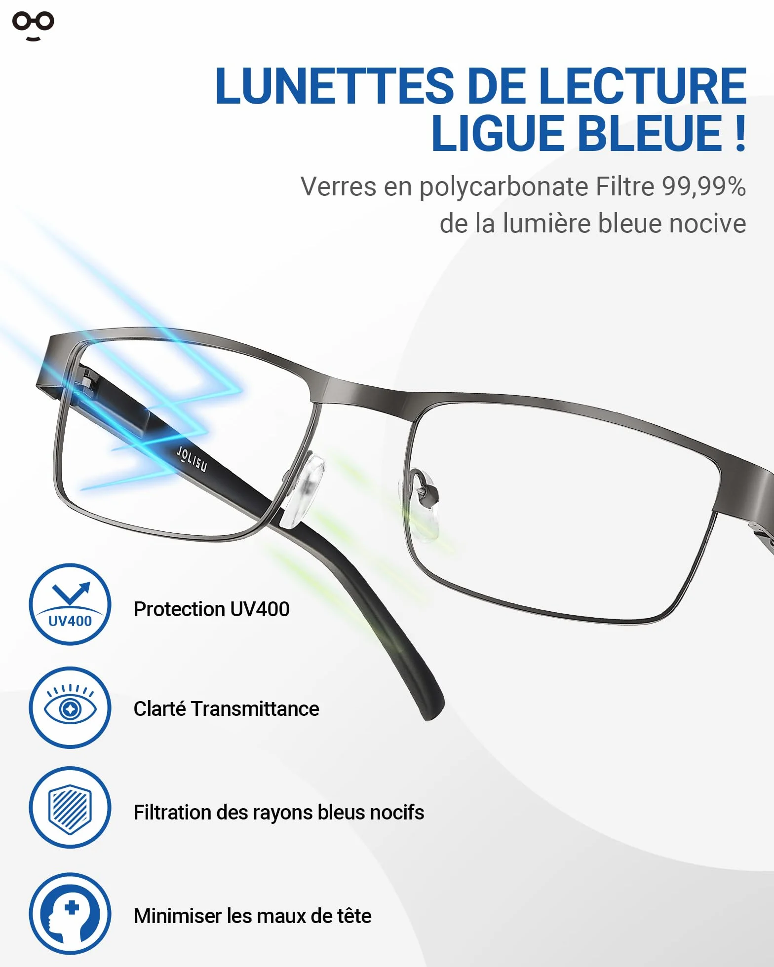JOLISU 5PCS Lunettes de lecture pour hommes - Monture métallique fine bloquant la lumière bleue