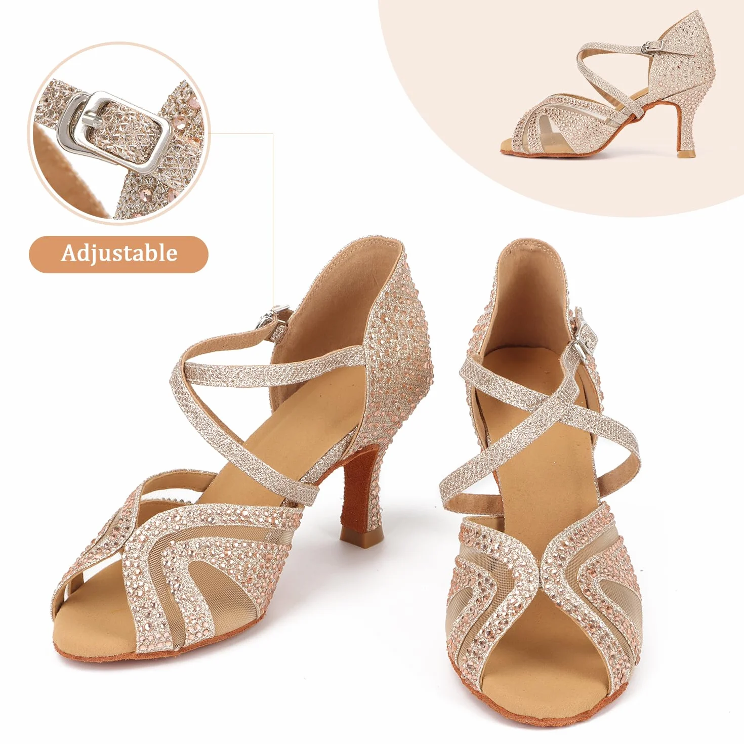 Chaussures de Danse Femmes Latine Salsa Tango avec Strass
