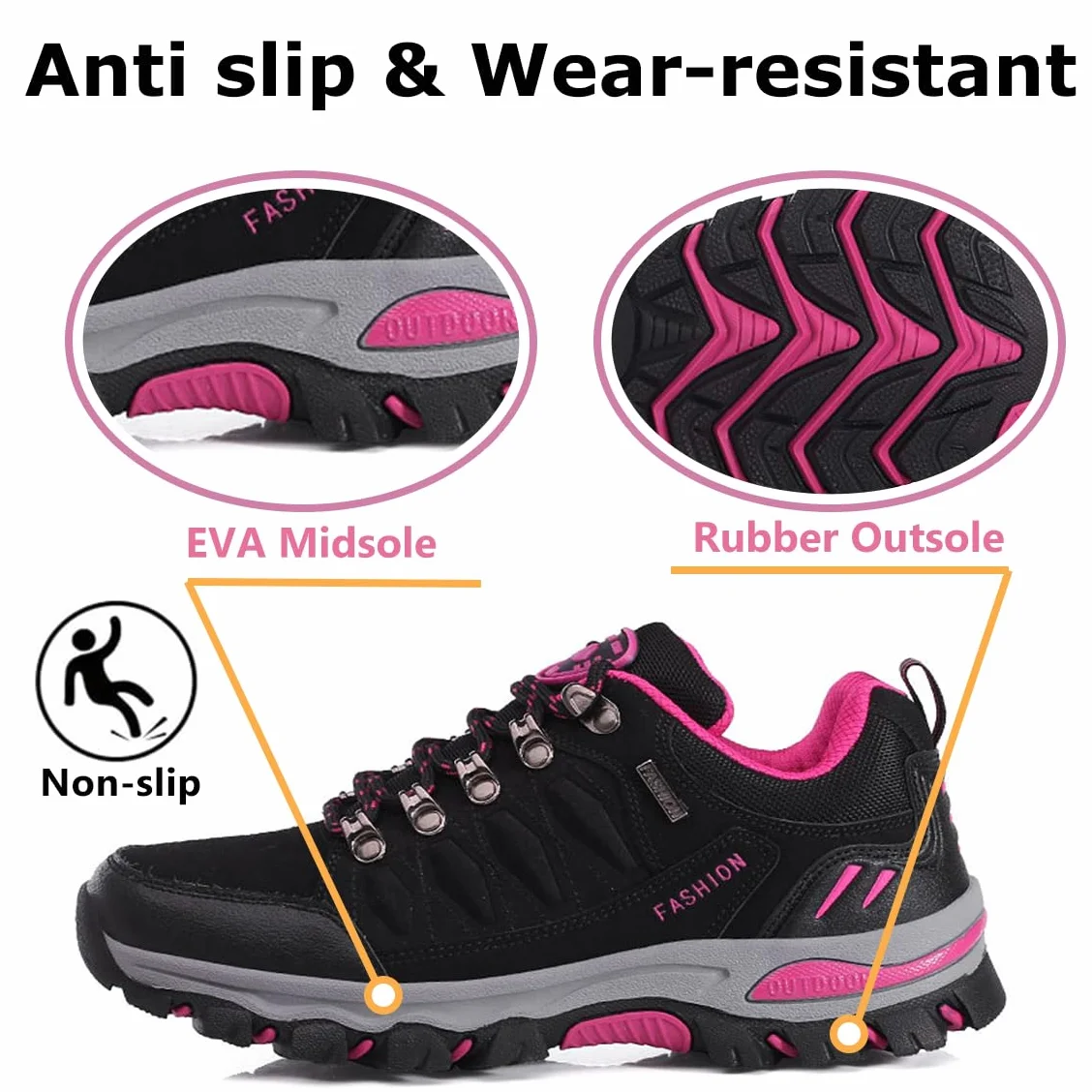 Chaussures de Randonnée pour Femme Légères Antidérapantes Noir Gris Violet Rose 36-42EU