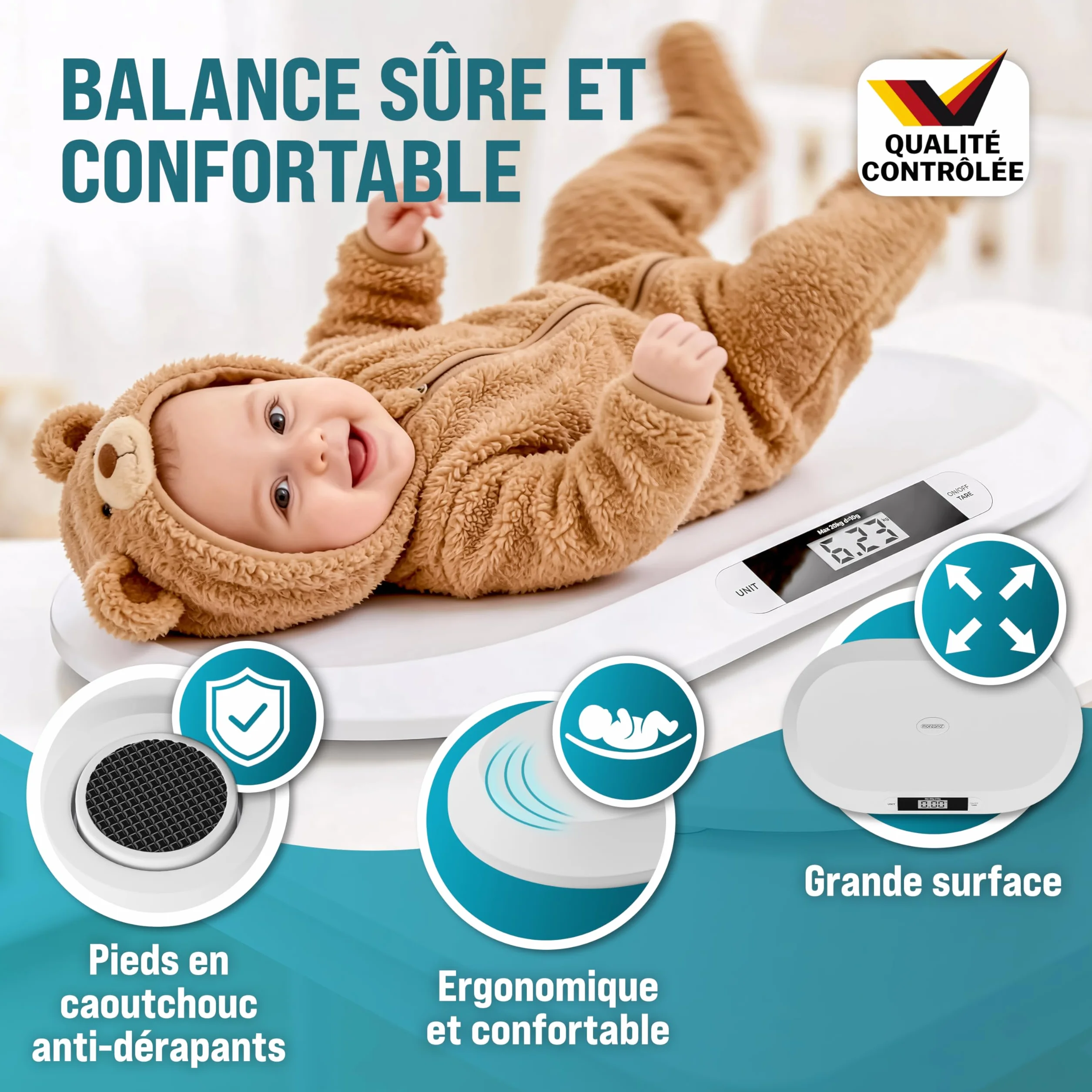 MONZANA Pèse-bébé balance précision 10 gr électrique surface incurvée
