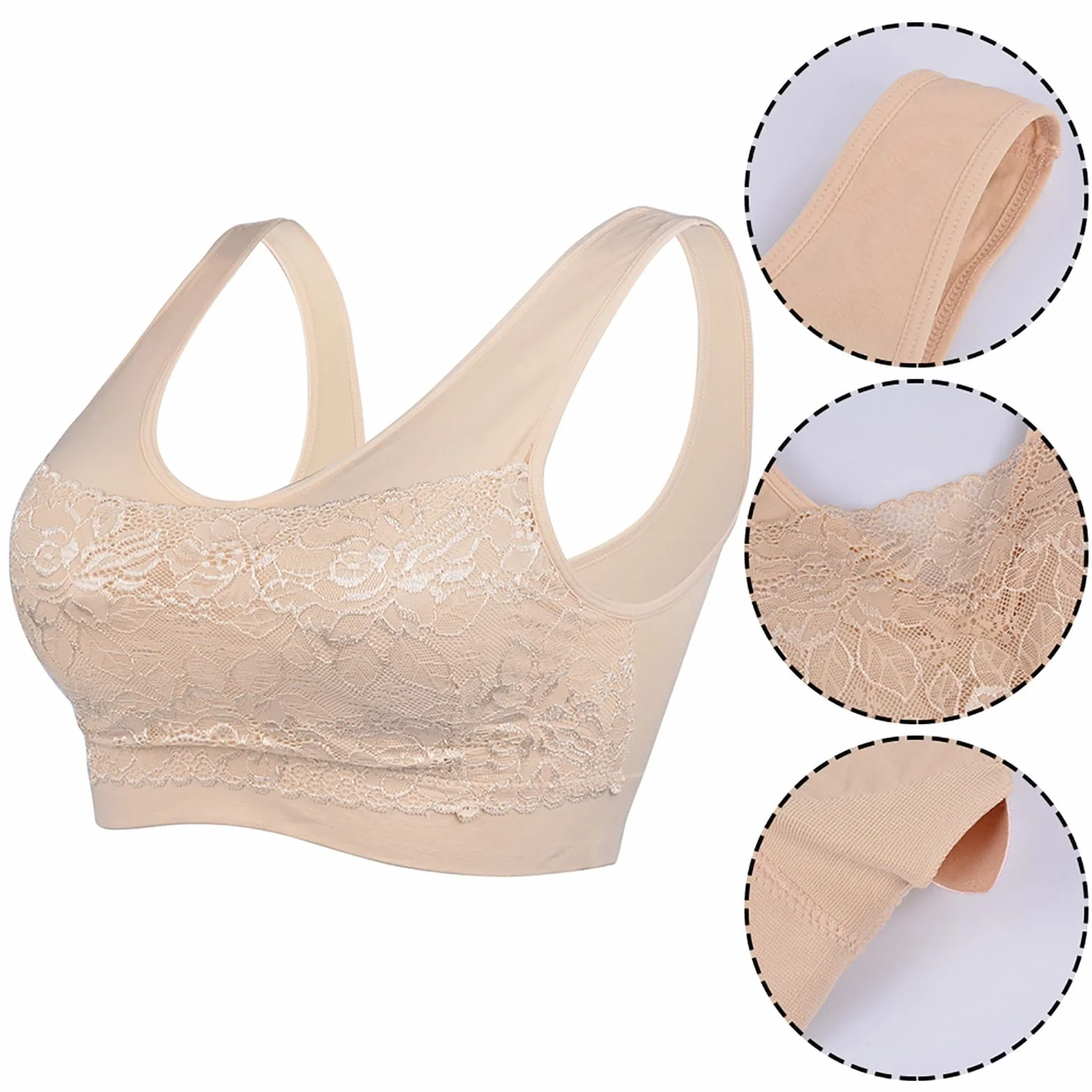 Brassière Soutien-Gorge sans Armature Dentelle Sexy Respirant Yoga Femme