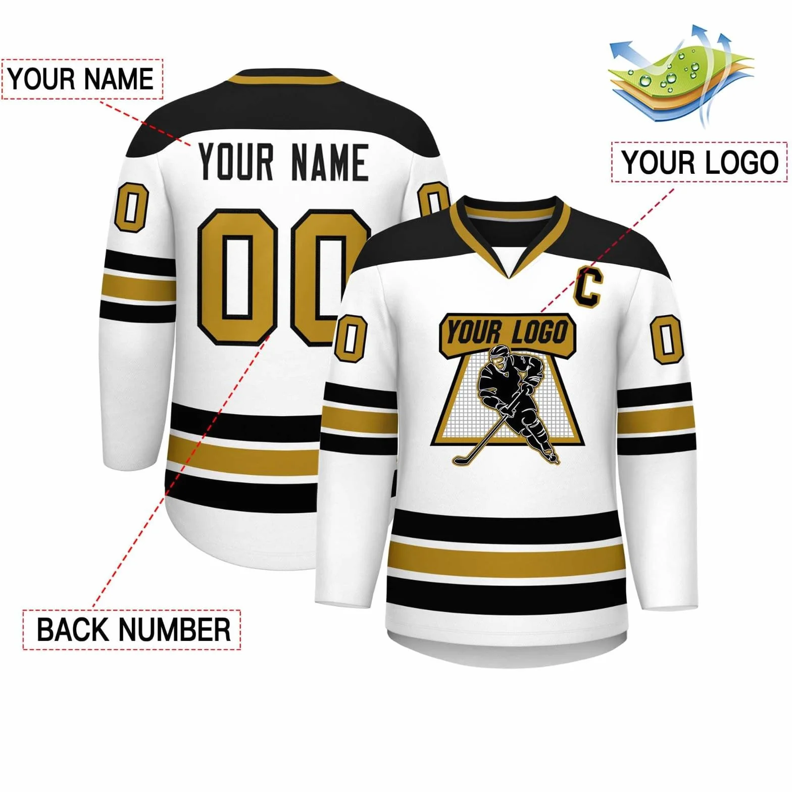 Maillot de Hockey Personnalisé avec Nom et Numéro - Col en V Homme Femme Youth