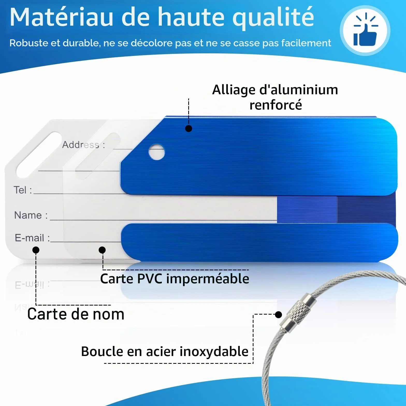 Étiquettes à Bagages Aluminium 6 Pièces, Étiquette de Valise pour Bagages, Sacs à Main, Valises