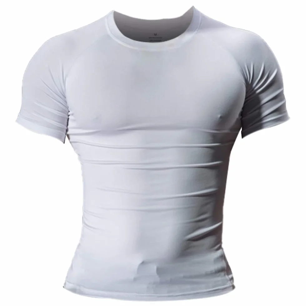 Maigre Hommes Compression Couche de Base T-Shirt Manche Courte Polyester Spandex