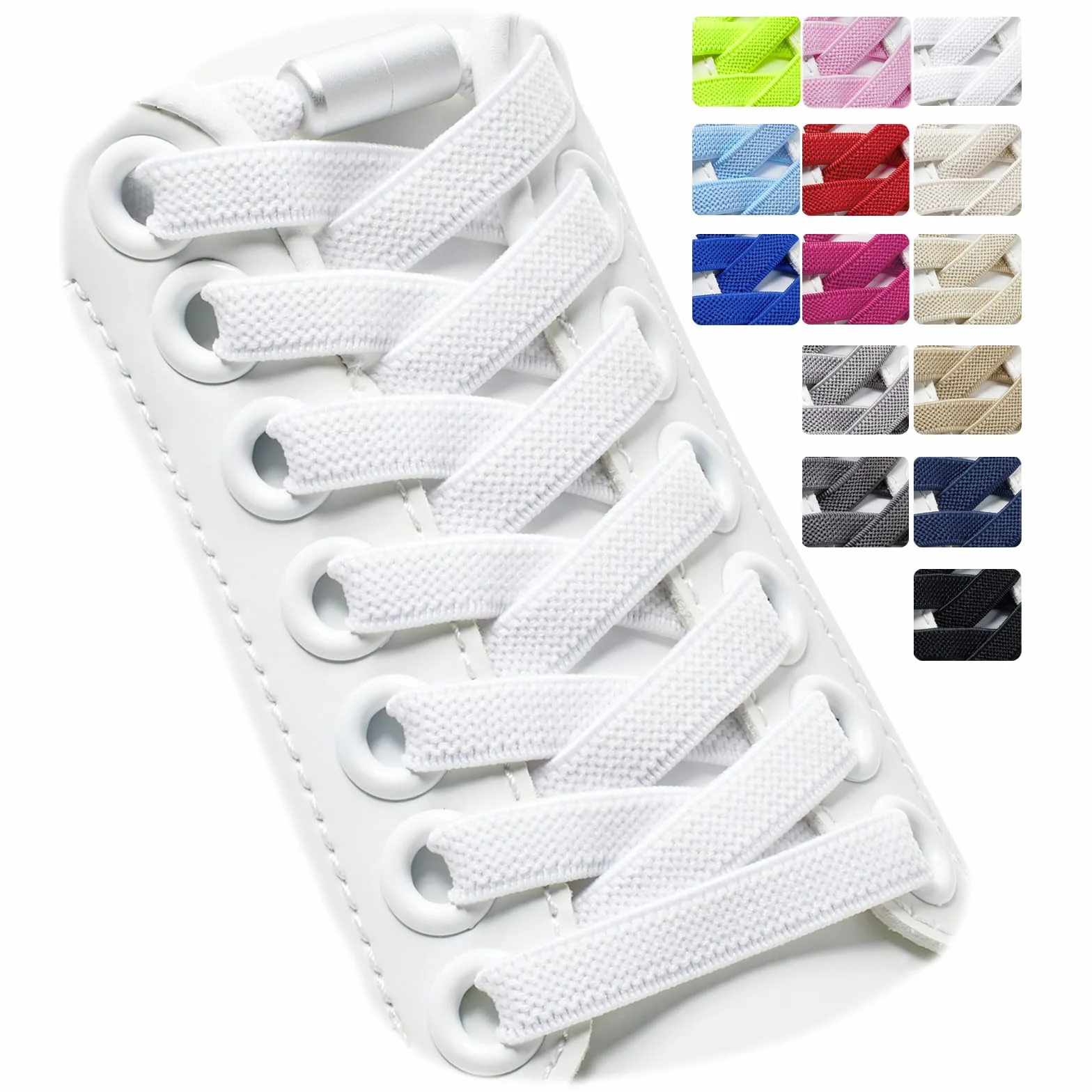 Lacets Élastiques Plats sans Noeud pour Chaussures Enfants Adultes Baskets - 2 Paires