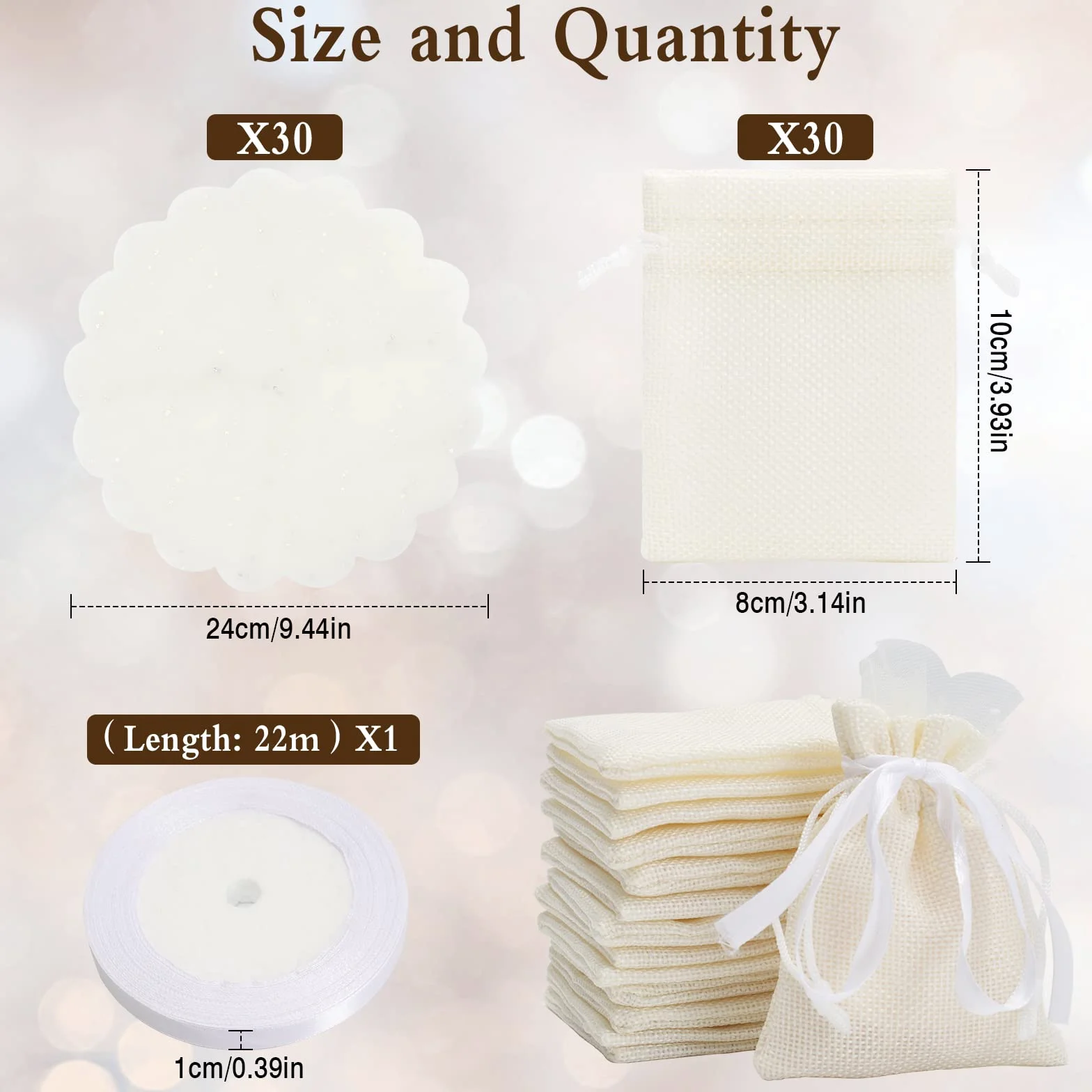 Sacs en Jute 30 Pcs Sachets avec Cordon Sac à Bijoux Organza Ruban Décoratif