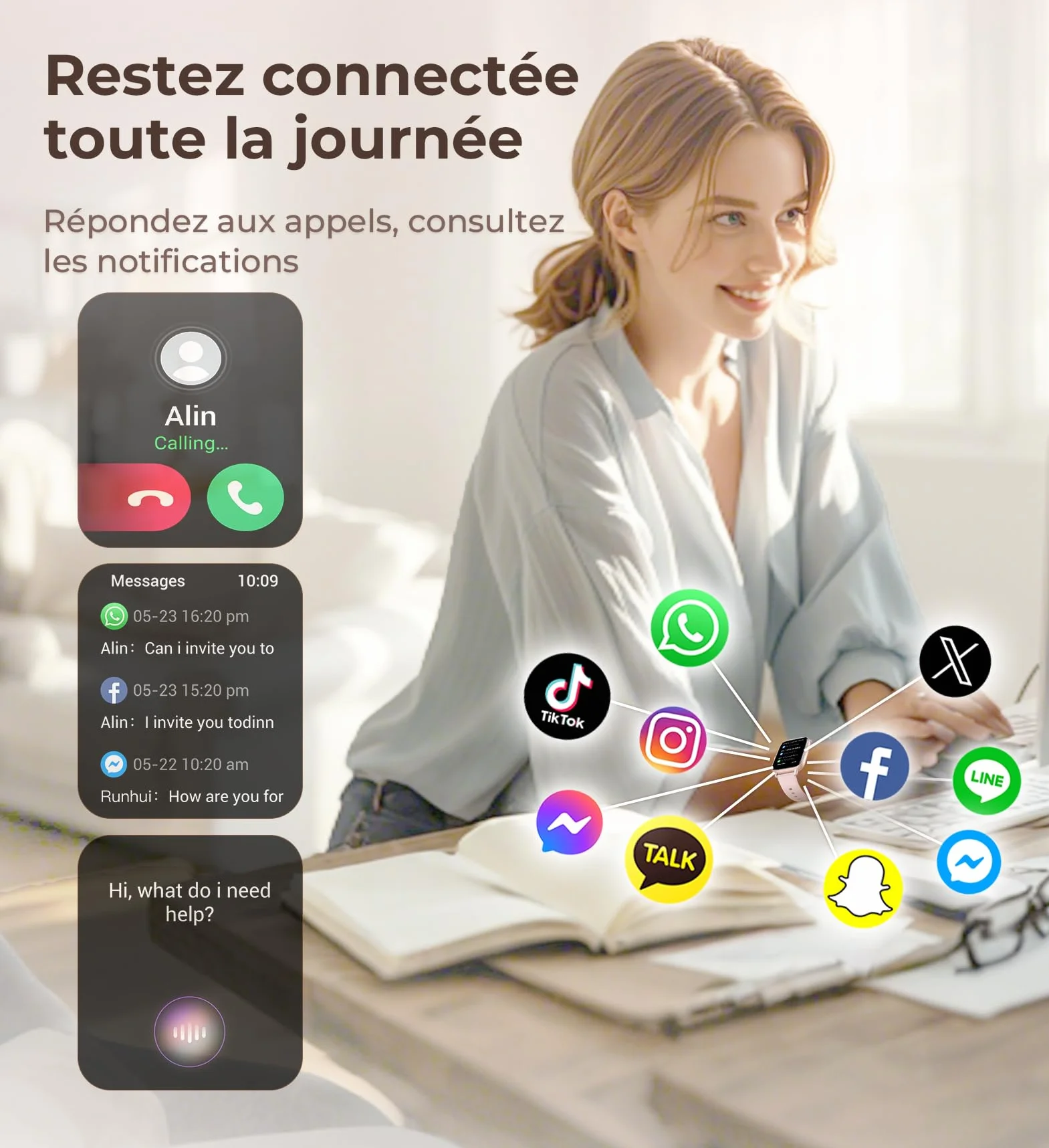 Montre Connectée Femme Iaret 1.83" Smartwatch 4 Bracelets Or Rose Appels HD 110+ Modes Sport Moniteur Cardiaque