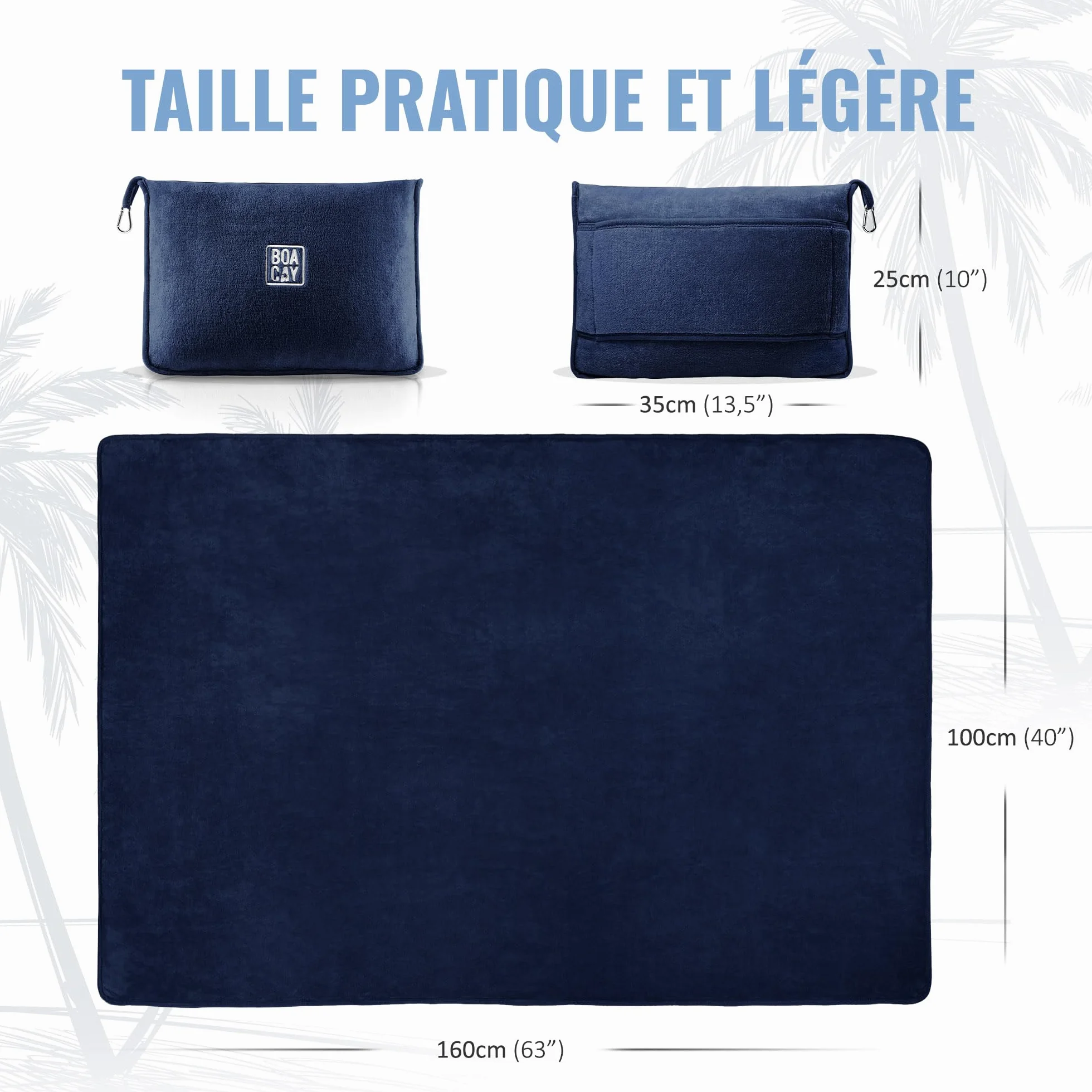 BOACAY Couverture de Voyage Douce Chaude Avion Voiture Oreiller Compact Manchon Bagages Clip Sac à Dos