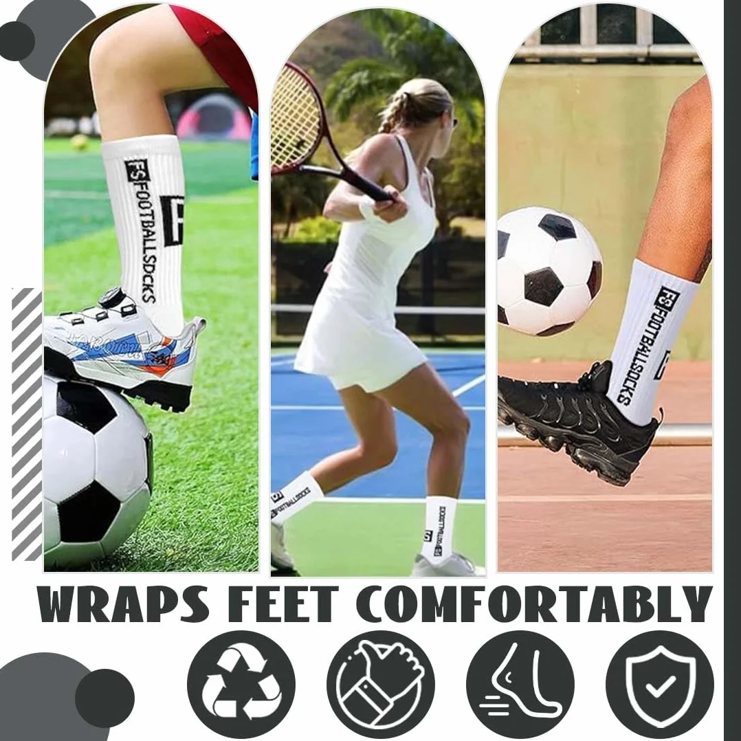 Chaussette Foot Enfant Antidérapantes 4 Paires Blanc Taille 33-39 Football Basketball