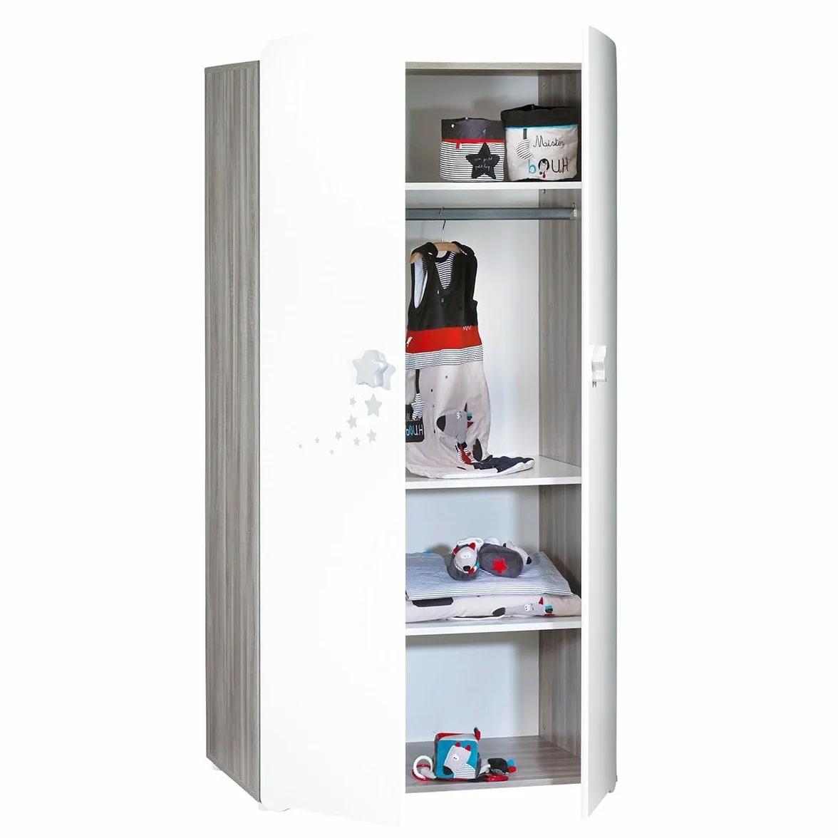 BabyPrice Armoire 2 Portes bébé 175x85x56cm Bois Blanc