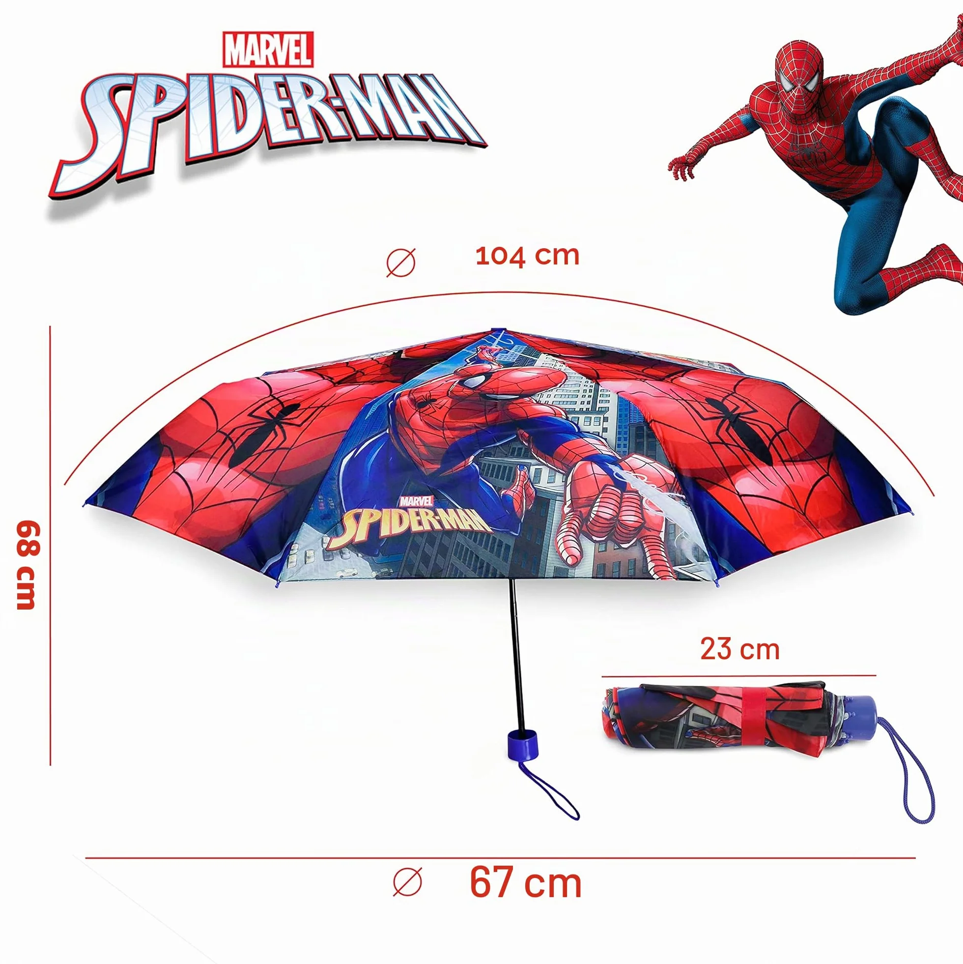 BONNYCO Parapluie Enfant Spiderman Pliant Compact Structure Renforcée Anti Tempête