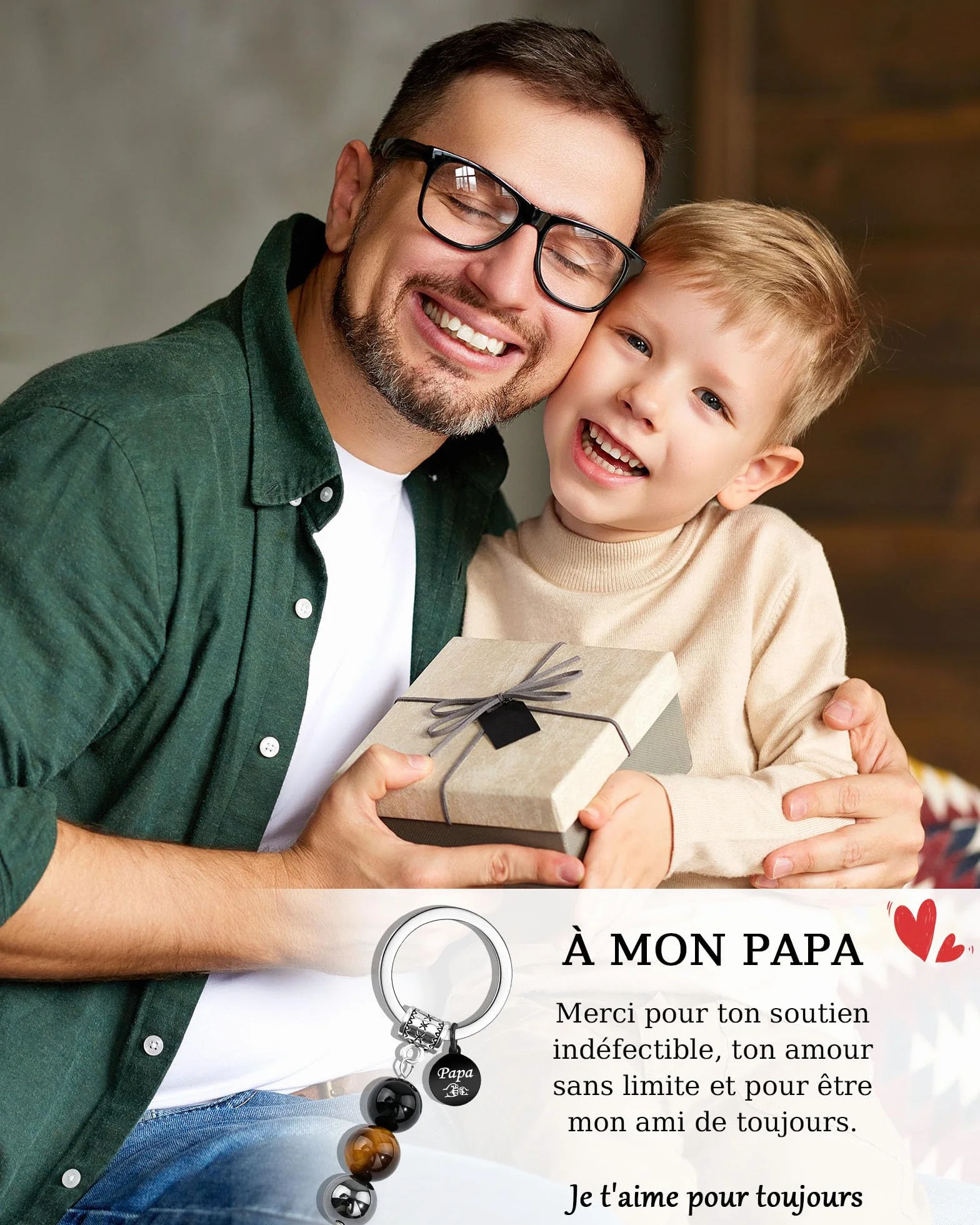 MANVEN Porte-clés Papa Pierre Naturelle Cadeau Homme