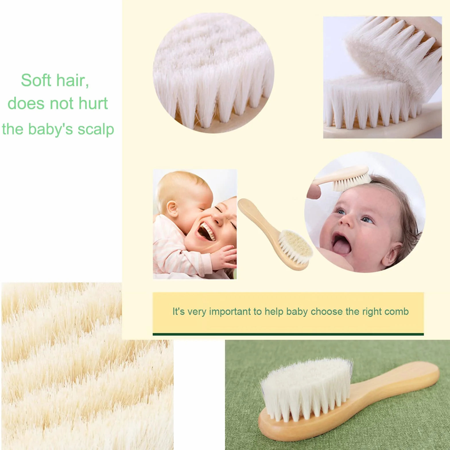 Brosse cheveux bébé en bois Poils de chèvre doux Premium pour Cradle Cap