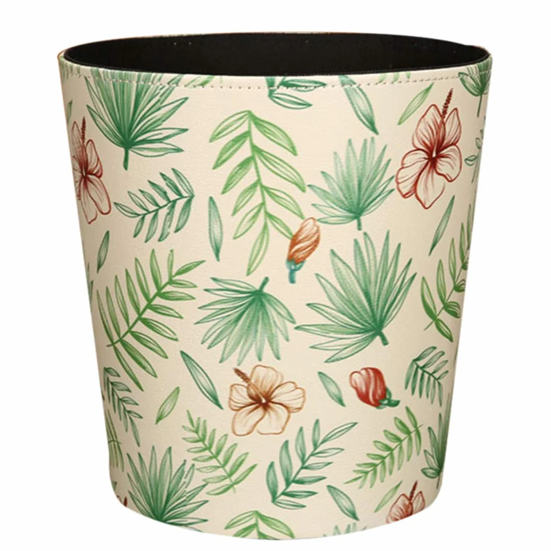 Poubelle en cuir 10 L étanche pour chambre d'enfant fleurs tropicales