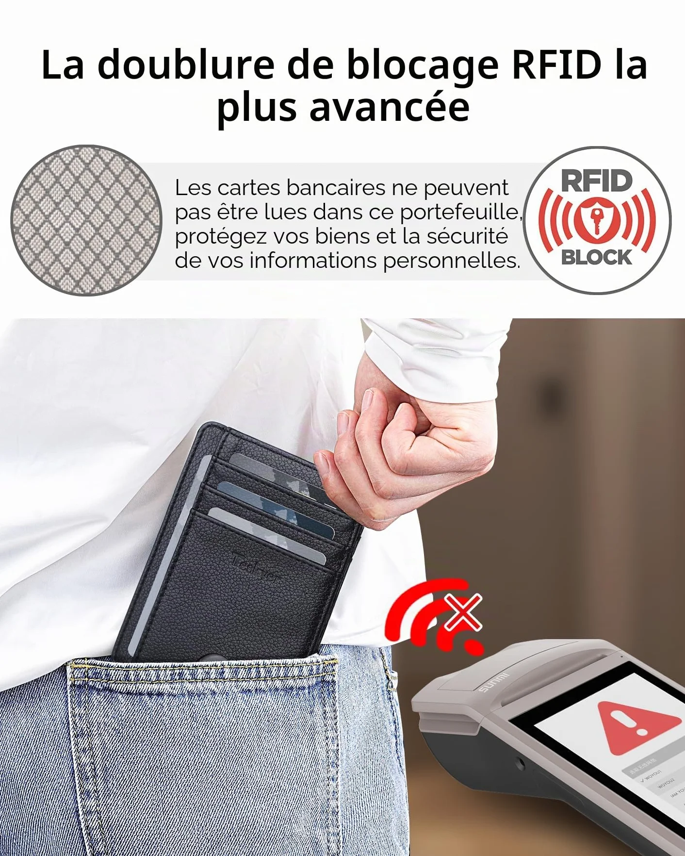 Teskyer Portefeuille Homme Cuir PU Protection RFID Noir