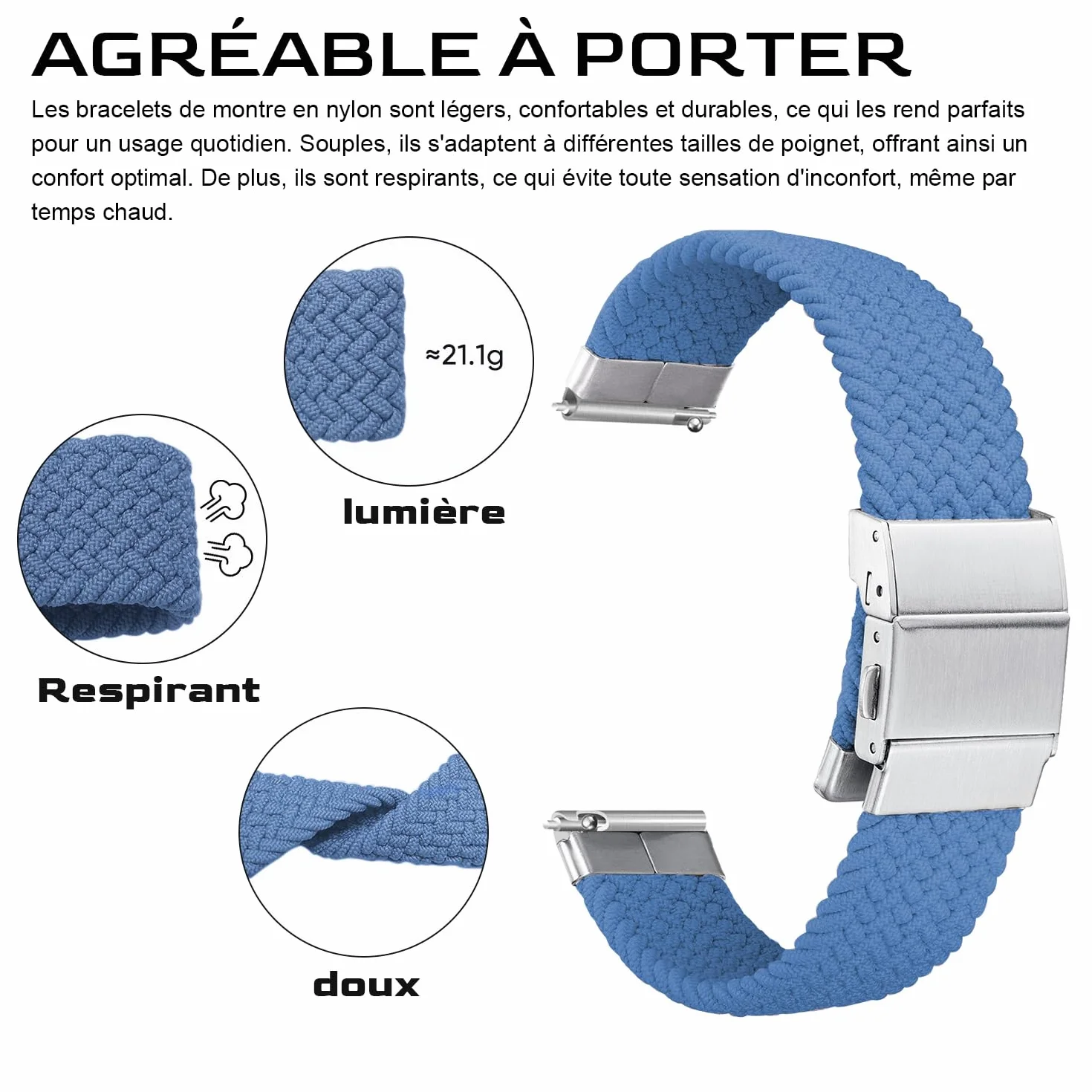Hearkent Bracelet en Nylon élastique 18/20 mm Style Sport Unisexe Ajustable pour Montres