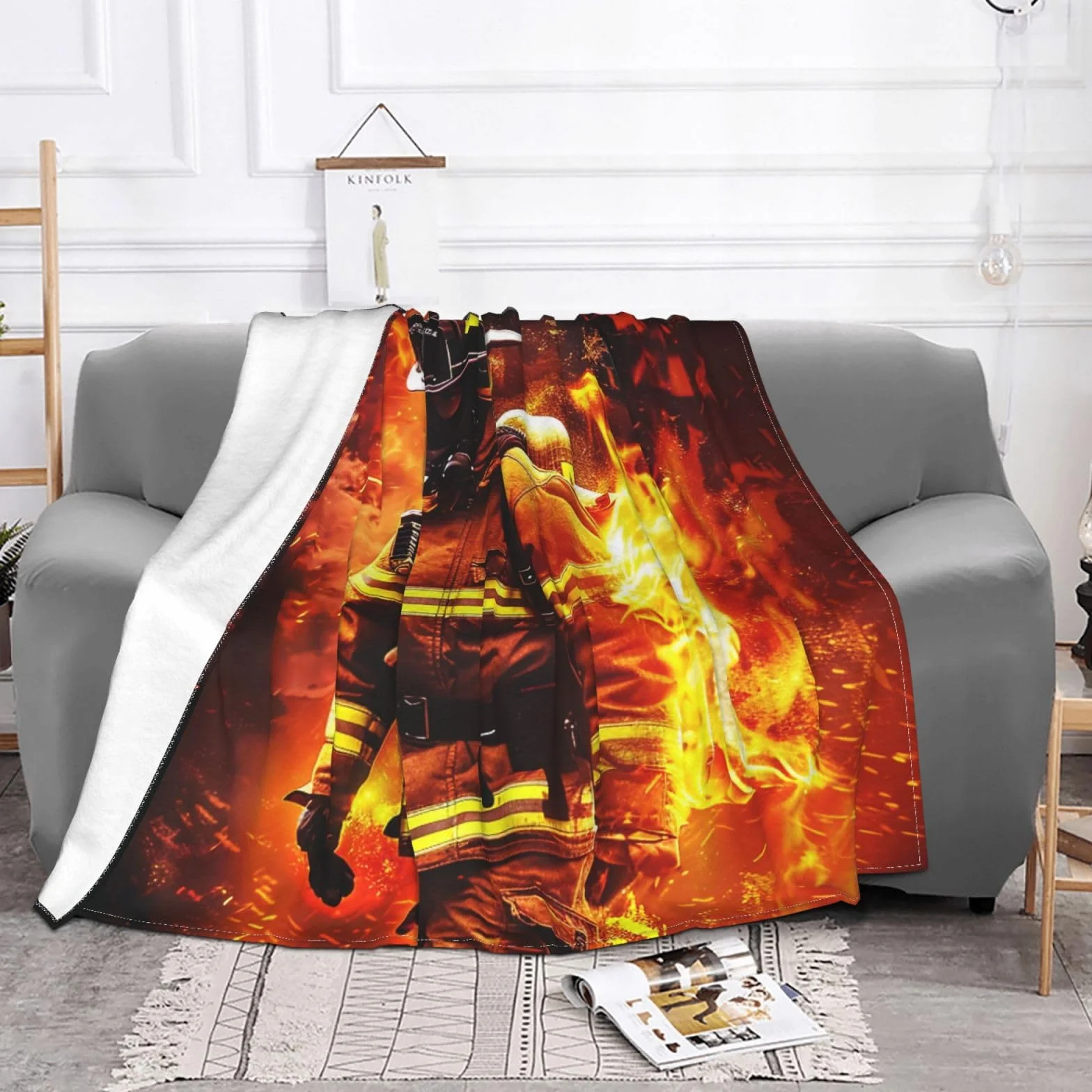 Couverture en flanelle pompier 150 x 200 cm pour canapé lit voiture