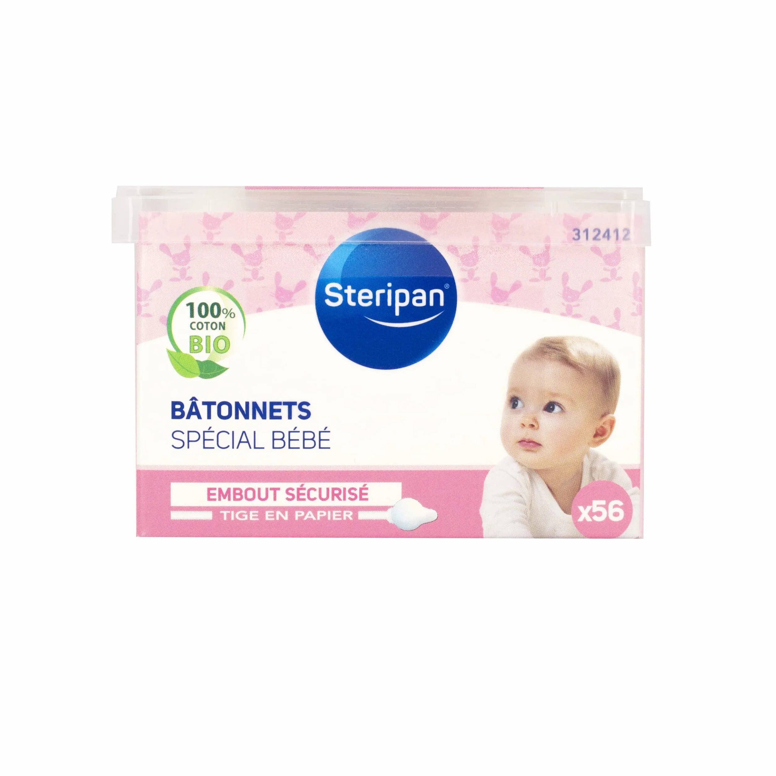 Bâtonnets Spécial Bébé 100% Coton Bio Tige en Papier Recyclable x56