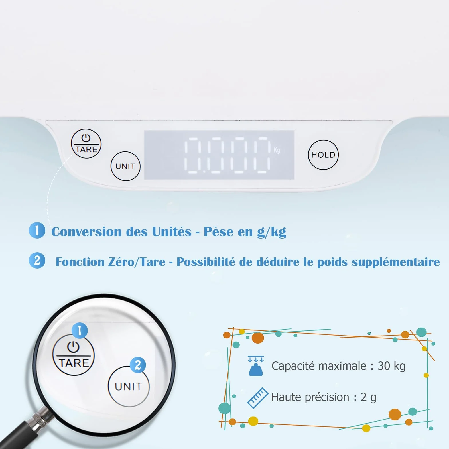 GOPLUS Pèse-Bébé Numérique 30 Kg, Fonctions de Maintien et de Tare, Affichage LED