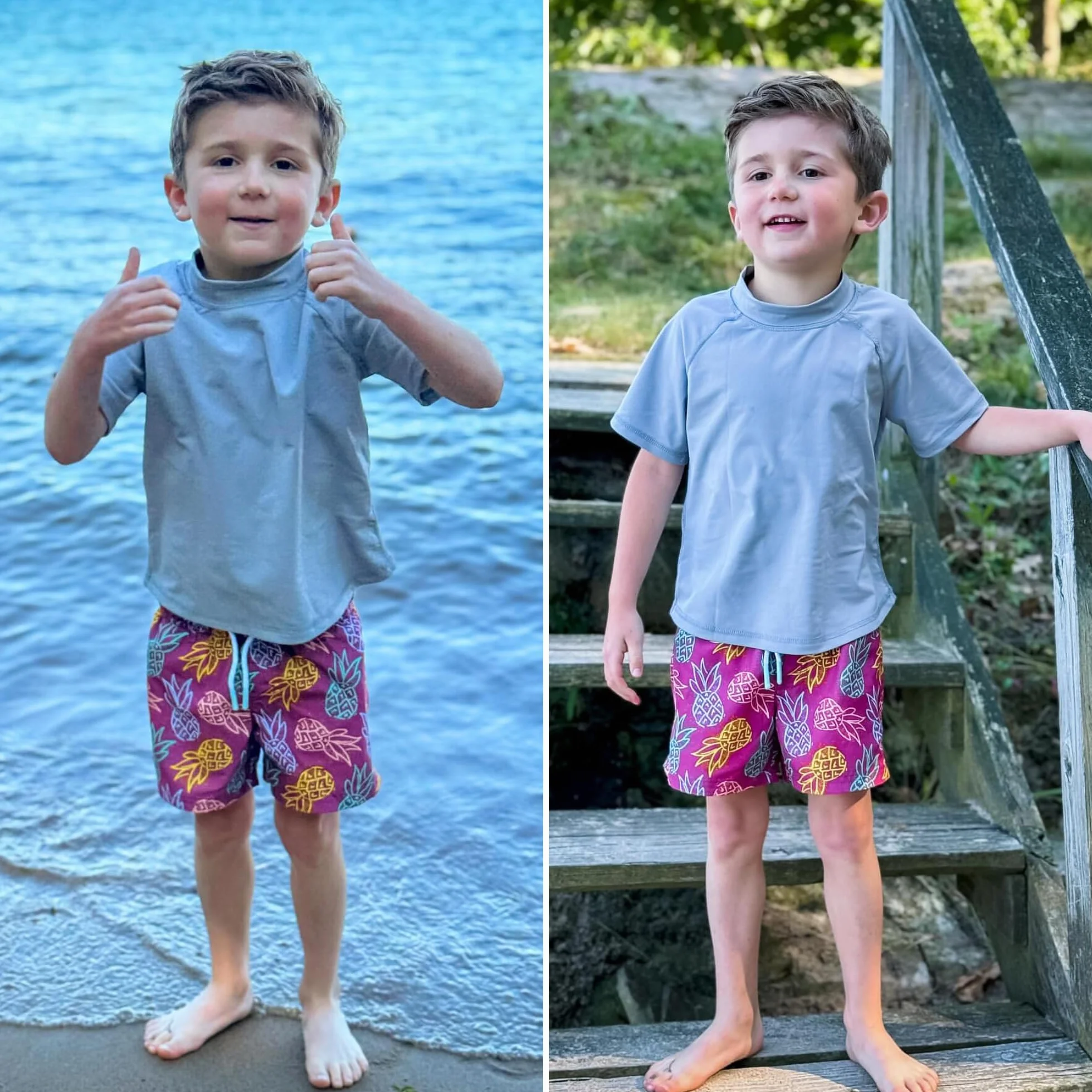 BIG ELEPHANT Maillot de Bain Anti-UV 3 Pièces pour Garçon Rashguard Manche Courte Surf Natation