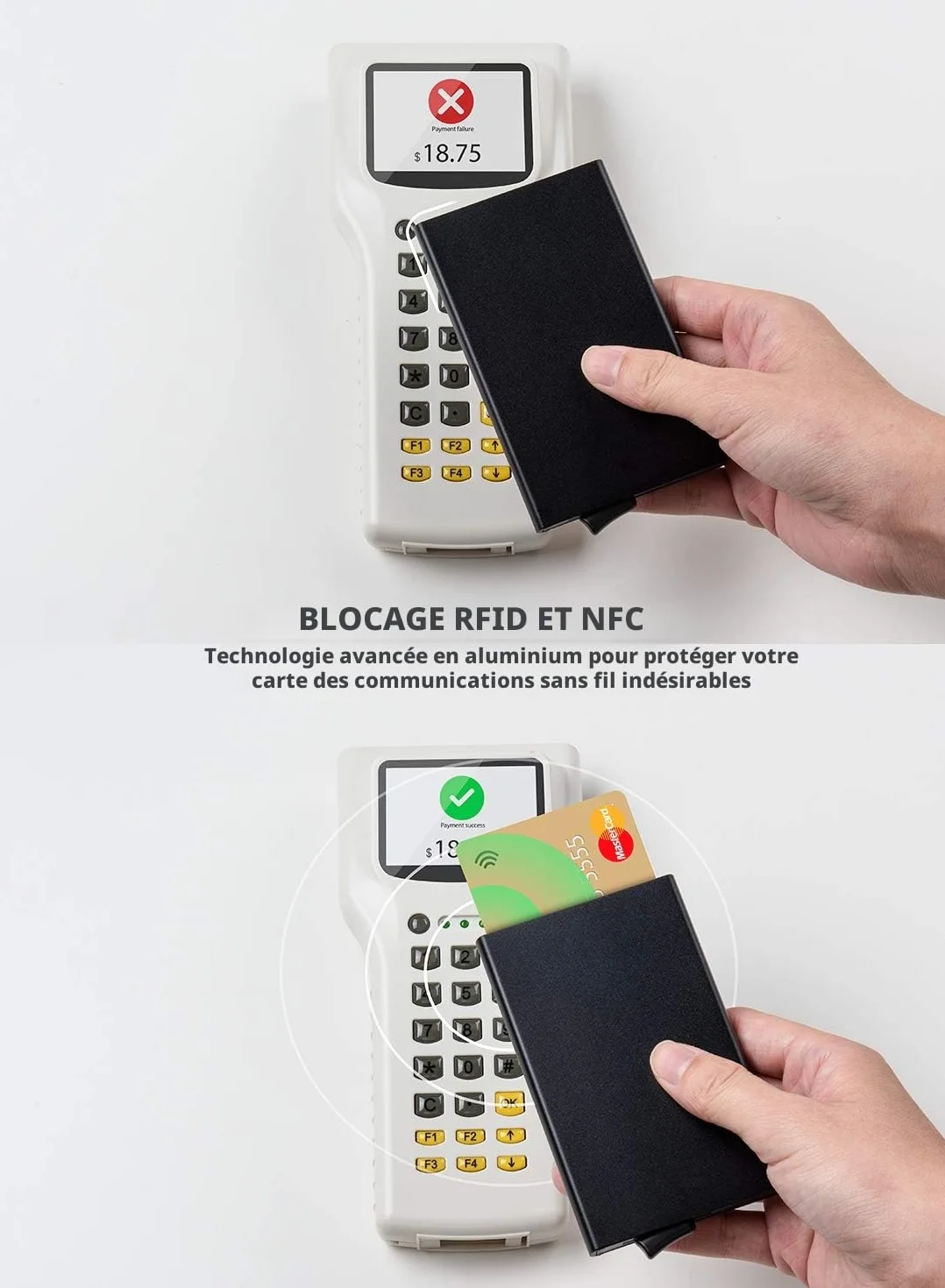 VULKIT Porte Carte Métallique Automatique Pop Up RFID Blocage pour 5 Cartes Noir