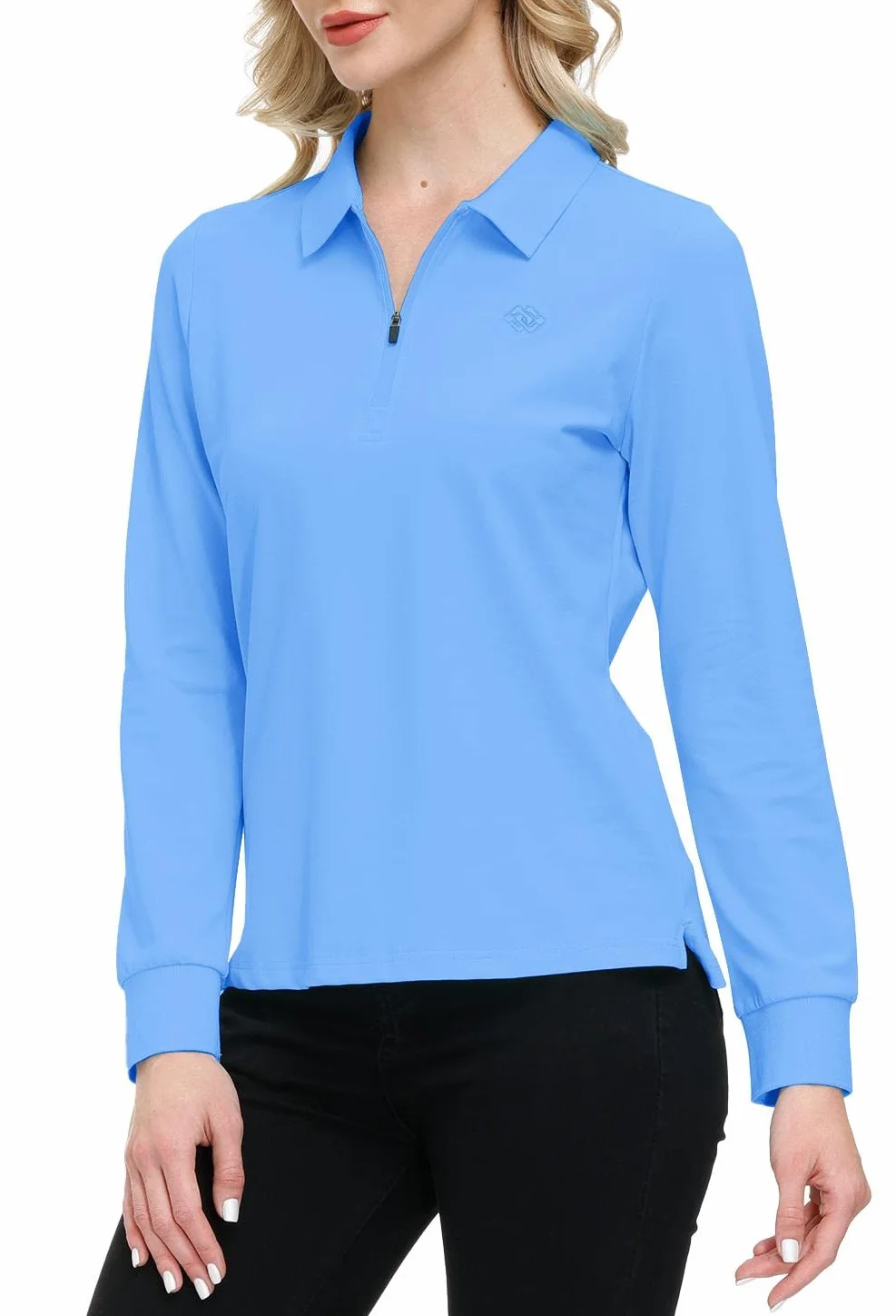 Polo Femme Manches Longues Coton Sport Golf Tops Zippé