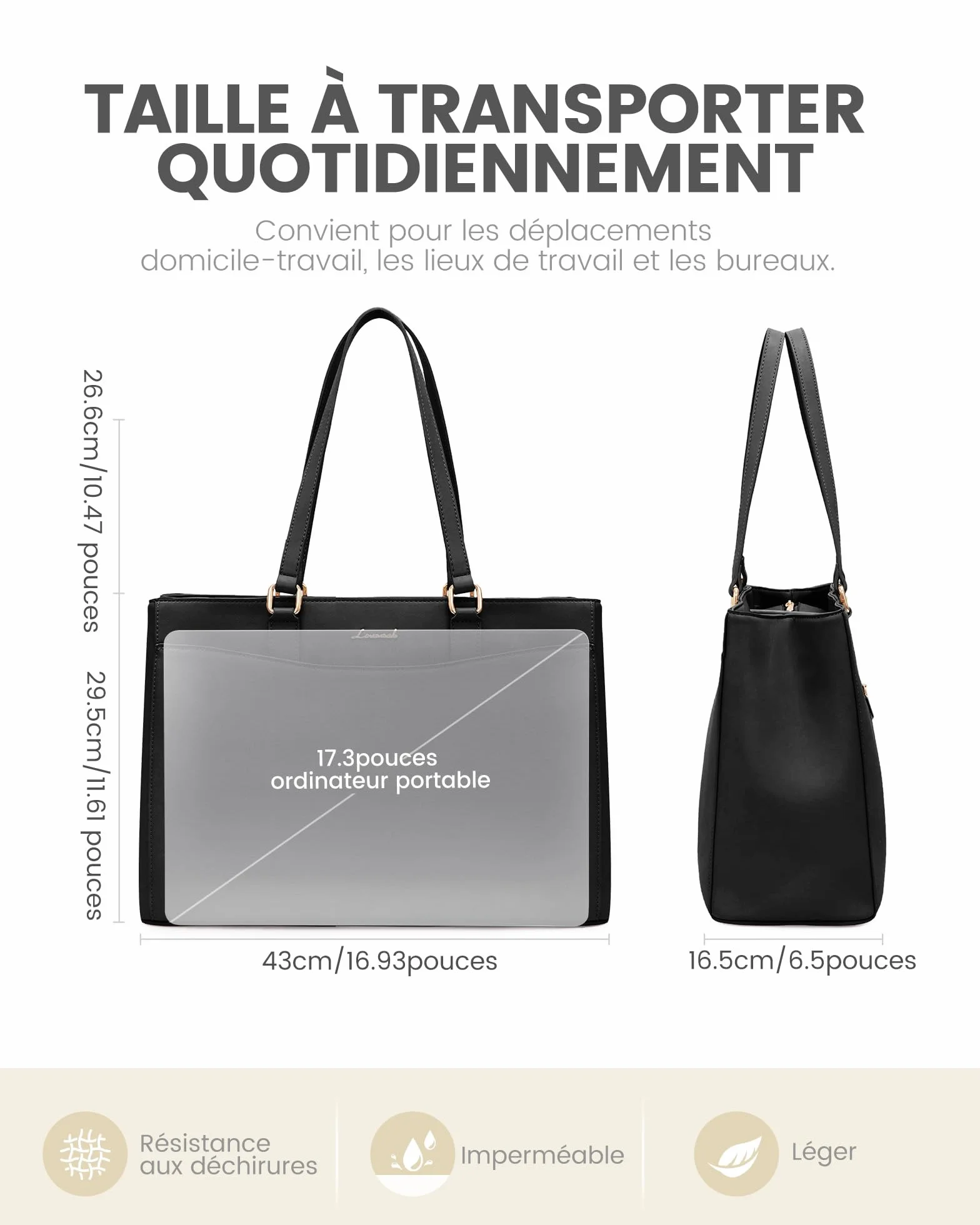 LOVEVOOK Sac Cabas Femme, Grande Sac Ordinateur Portable Imperméable, PU Cuir