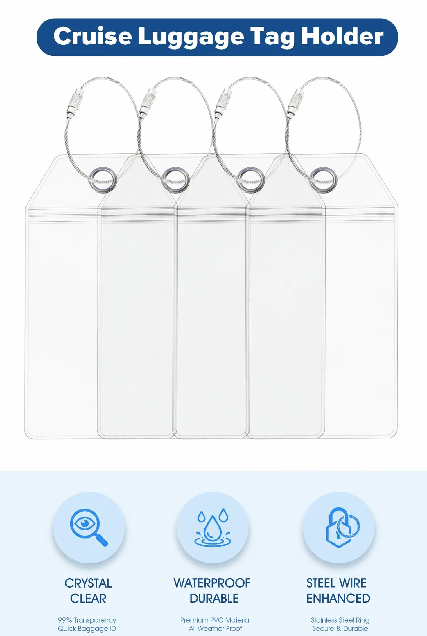 Lammcou Étiquettes de bagages XXL PVC robuste étanche transparentes 19x11cm 4pcs pour Aida TUI Mein Schiff