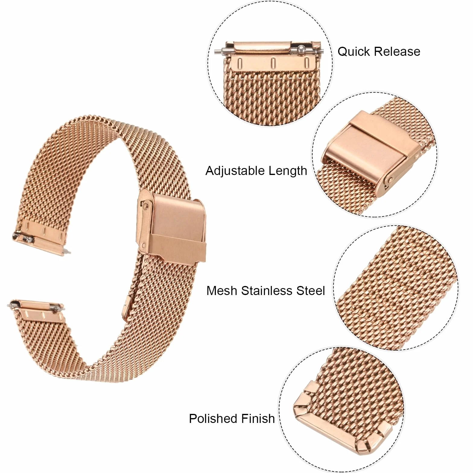 Bracelet de montre en acier inoxydable 316L Dégagement Rapide Réglable pour Hommes Femmes