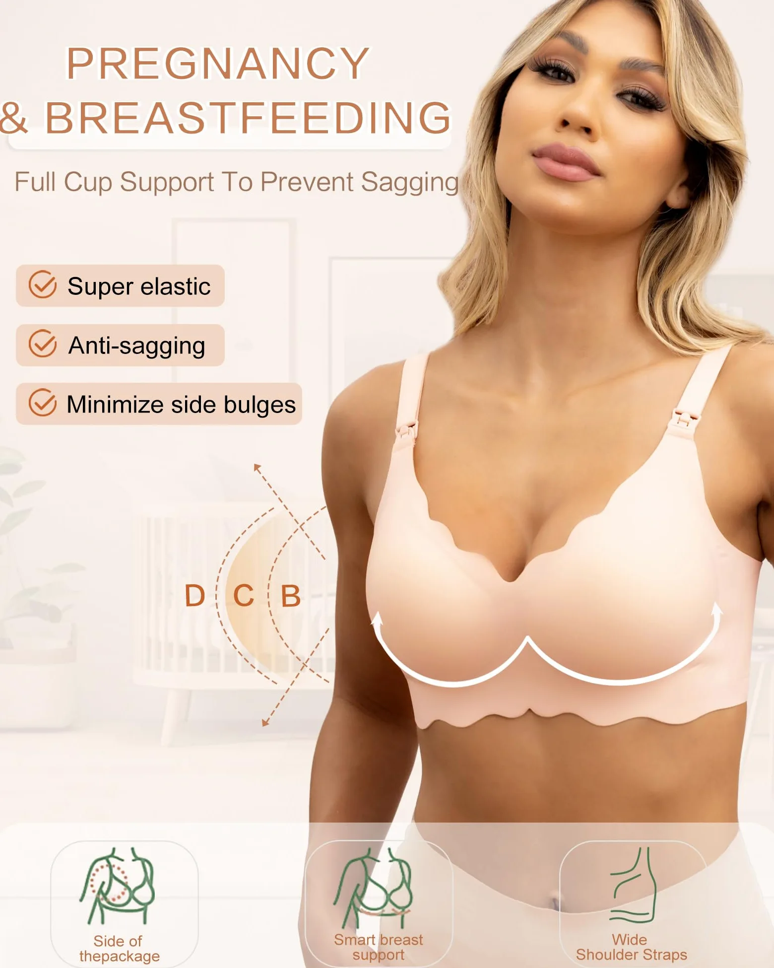 As Fairy Soutien-gorge d'allaitement pour l'allaitement - Soutien-gorge de maternité sans fil - Sans couture - Confort - Avec soutien