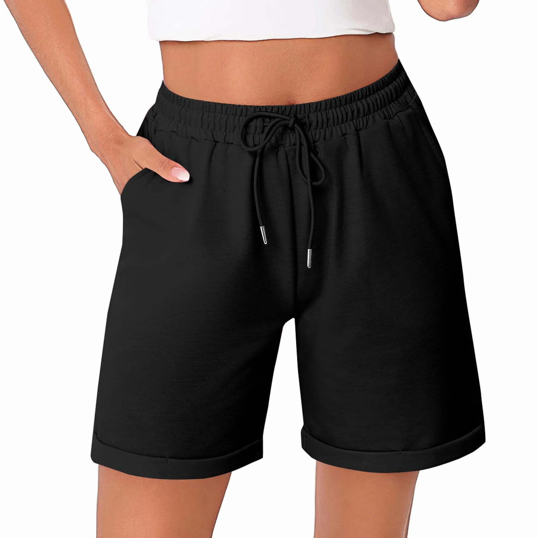 Bermuda Femme Short Sport avec Poches Jogging Running Fitness Été Doux Respirant