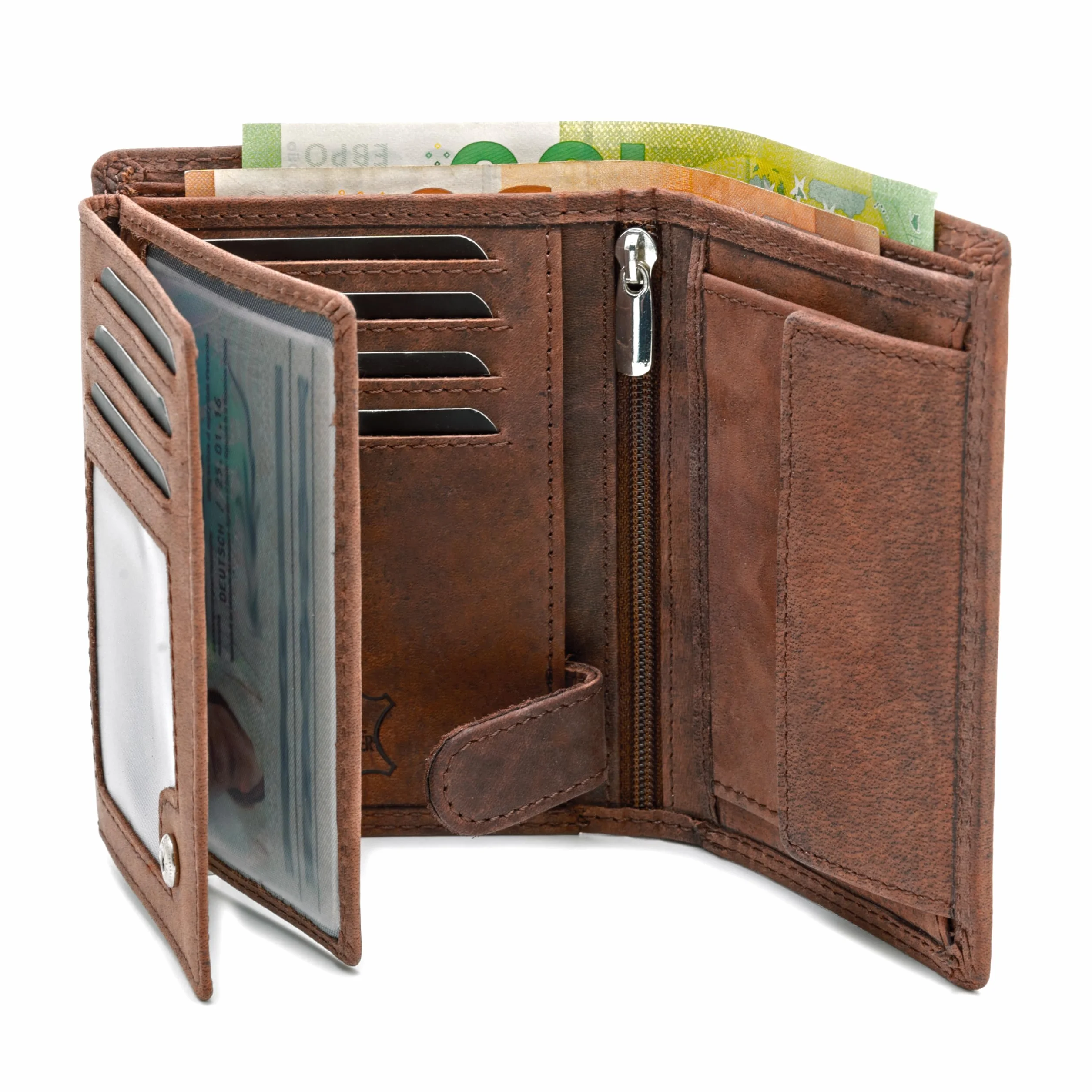 Fa.Volmer Porte-Monnaie en Cuir pour Hommes avec Protection RFID - Grand Porte-Monnaie en Cuir de Buffle véritable - Format Vertical - Marron