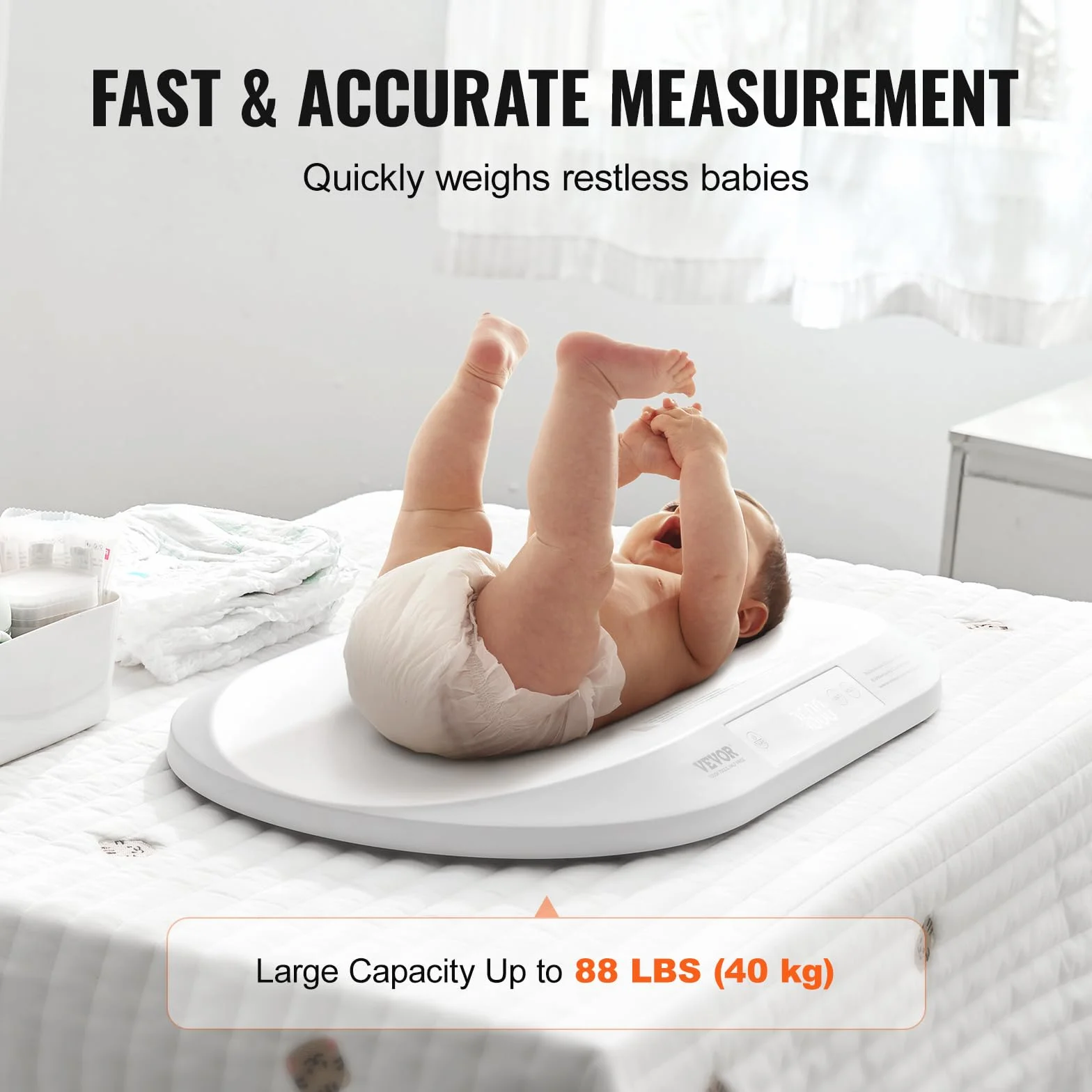 VEVOR Pèse-bébé Numérique Bluetooth, Ruban à Mesure Intégré, Fonction Maintien et Tare, 40 kg, 5 Unités