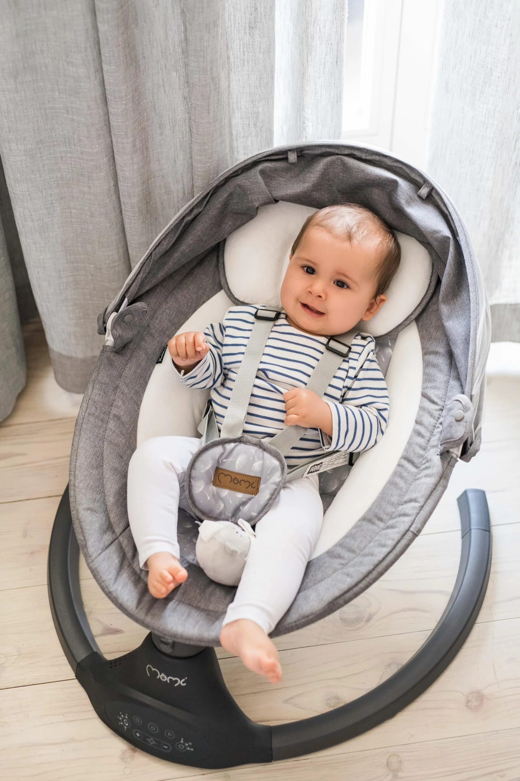 MoMi KENANI Transat balancelle pliable 9 kg télécommande Bluetooth harnais 5 points pare-soleil moustiquaire