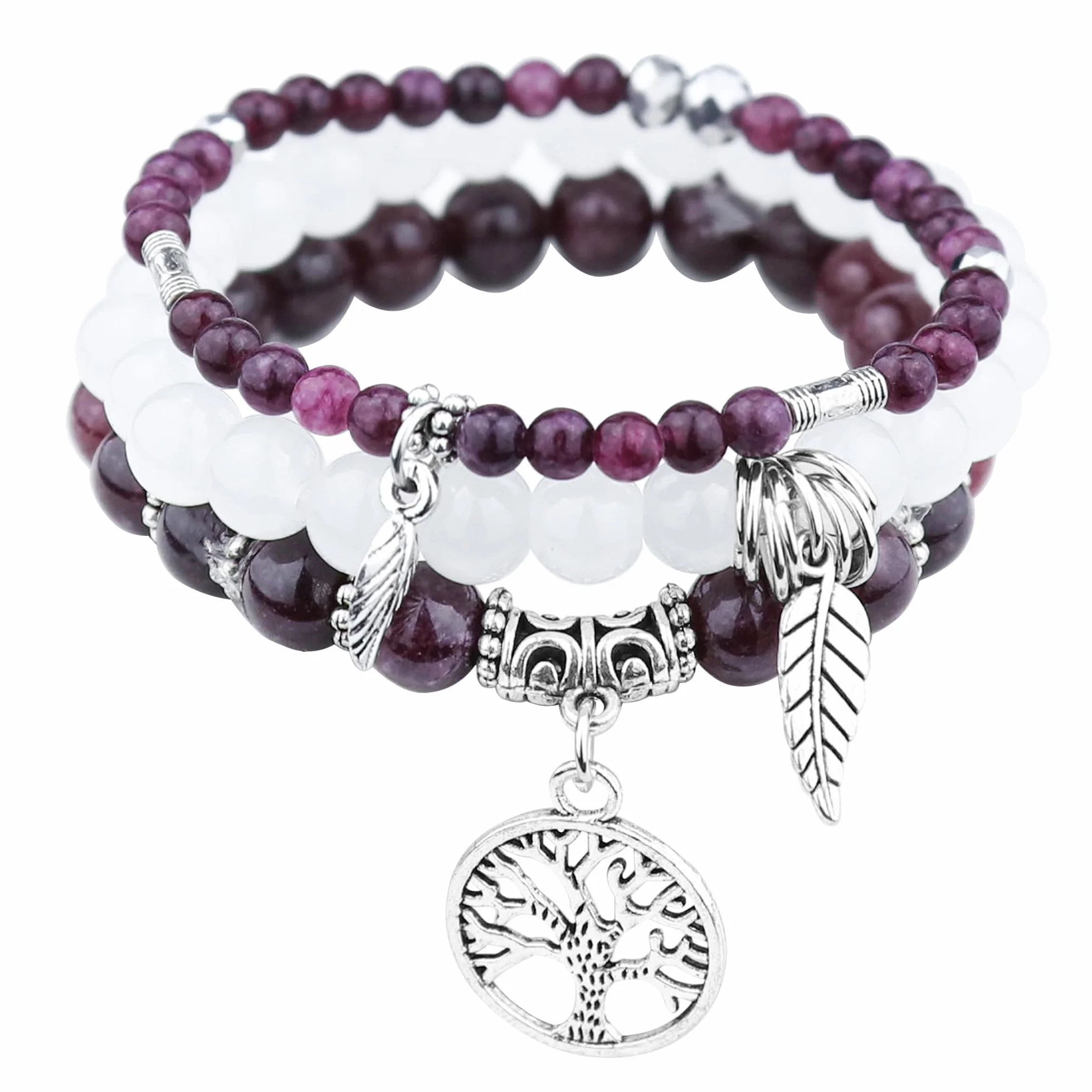 Bracelet Pierre Naturelle Femme Boho Perles Arbre De Vie 17-24 cm Bijoux