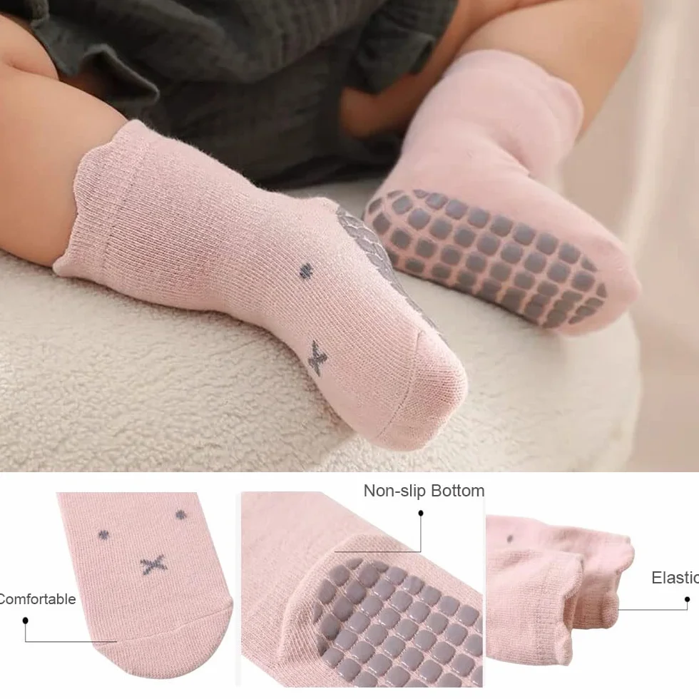 FedMois Chaussettes Antidérapantes Bébé Enfant Coton Motif Animaux 5 Paires