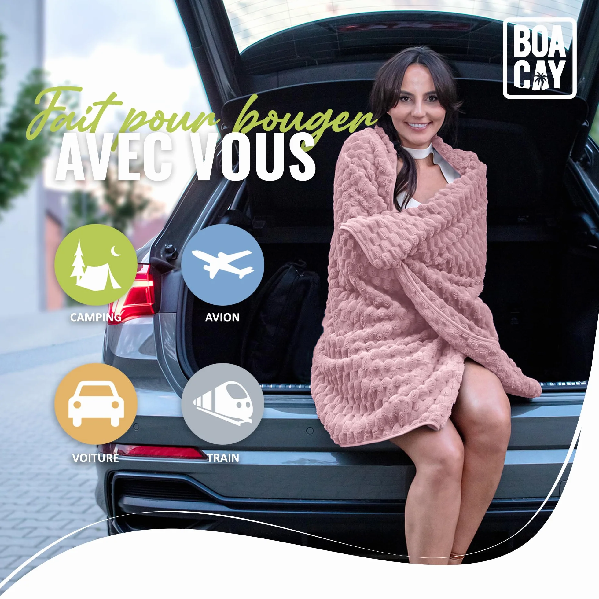 BOACAY Couverture de Voyage Pliable pour Avion Voiture Oreiller Portable avec Étui